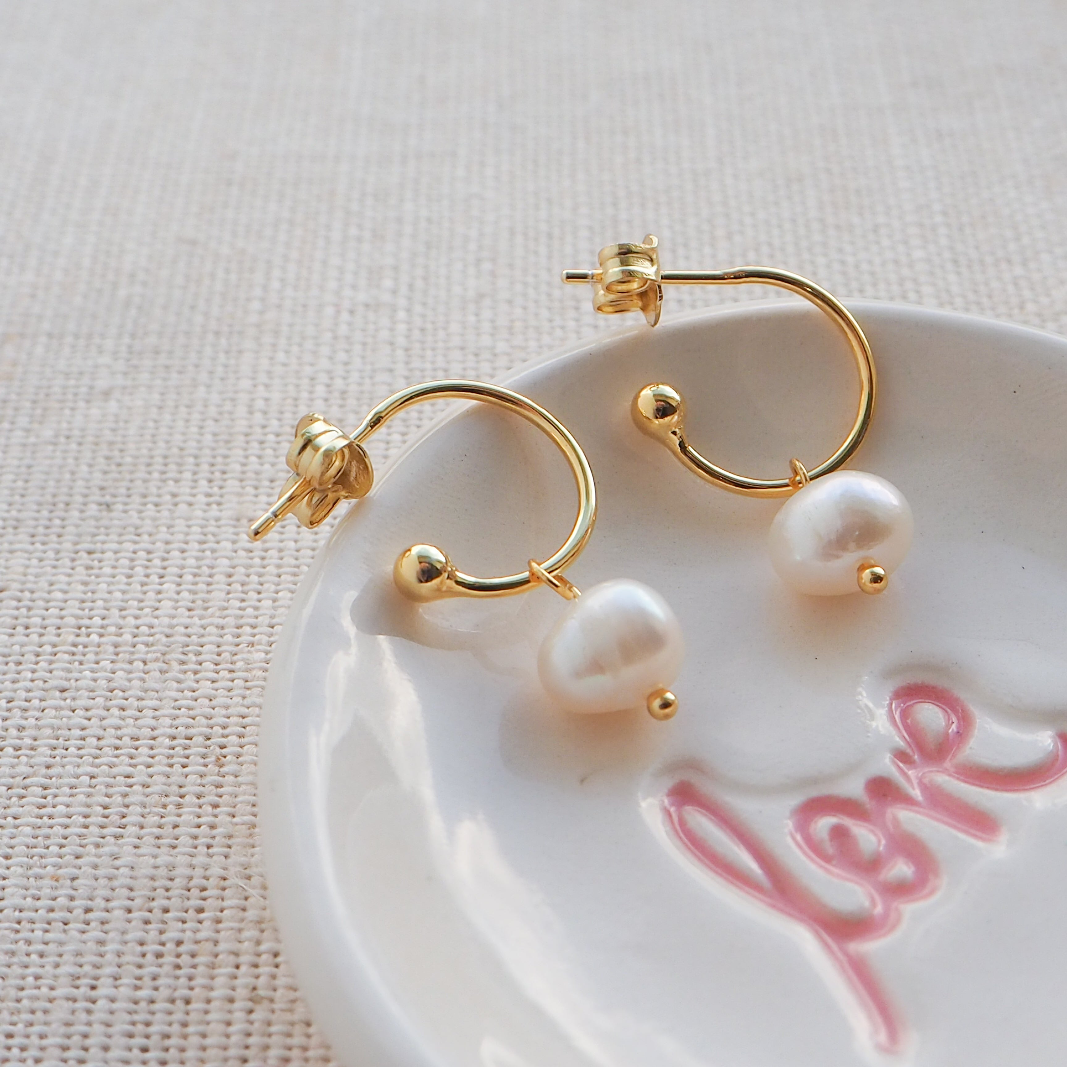 Gold Pearl Stud Hoops