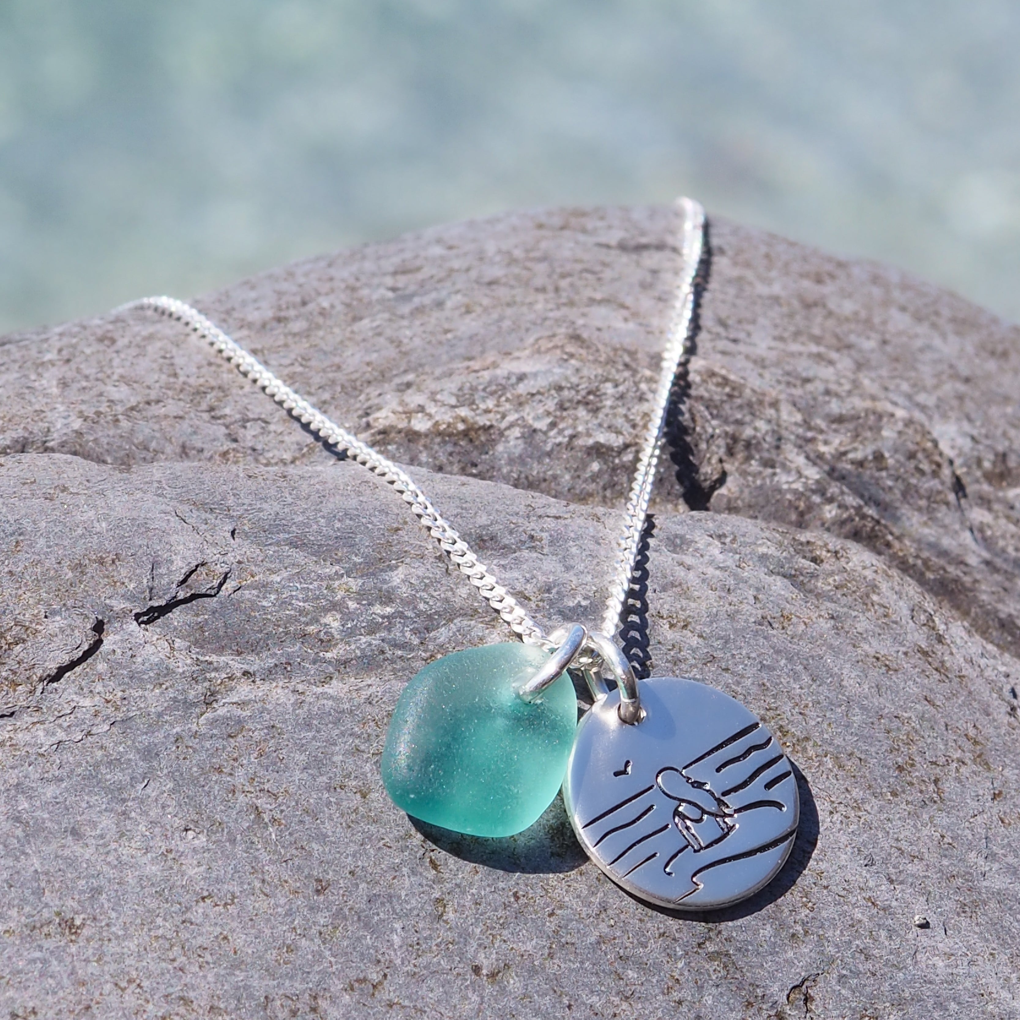 Sea Soul - Sea Swimmer & Sea Glass Silver Necklace
