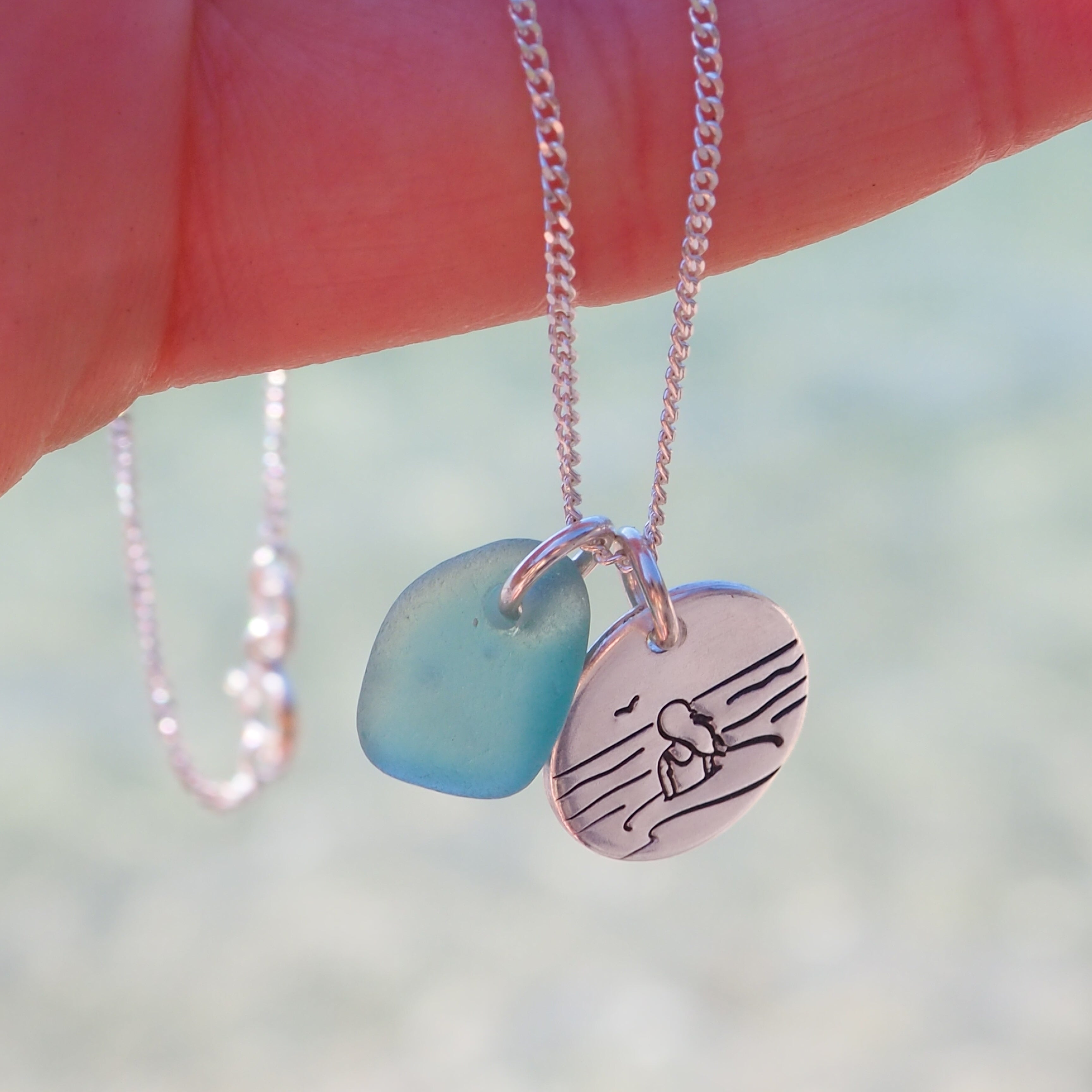 Sea Soul - Sea Swimmer & Sea Glass Silver Necklace