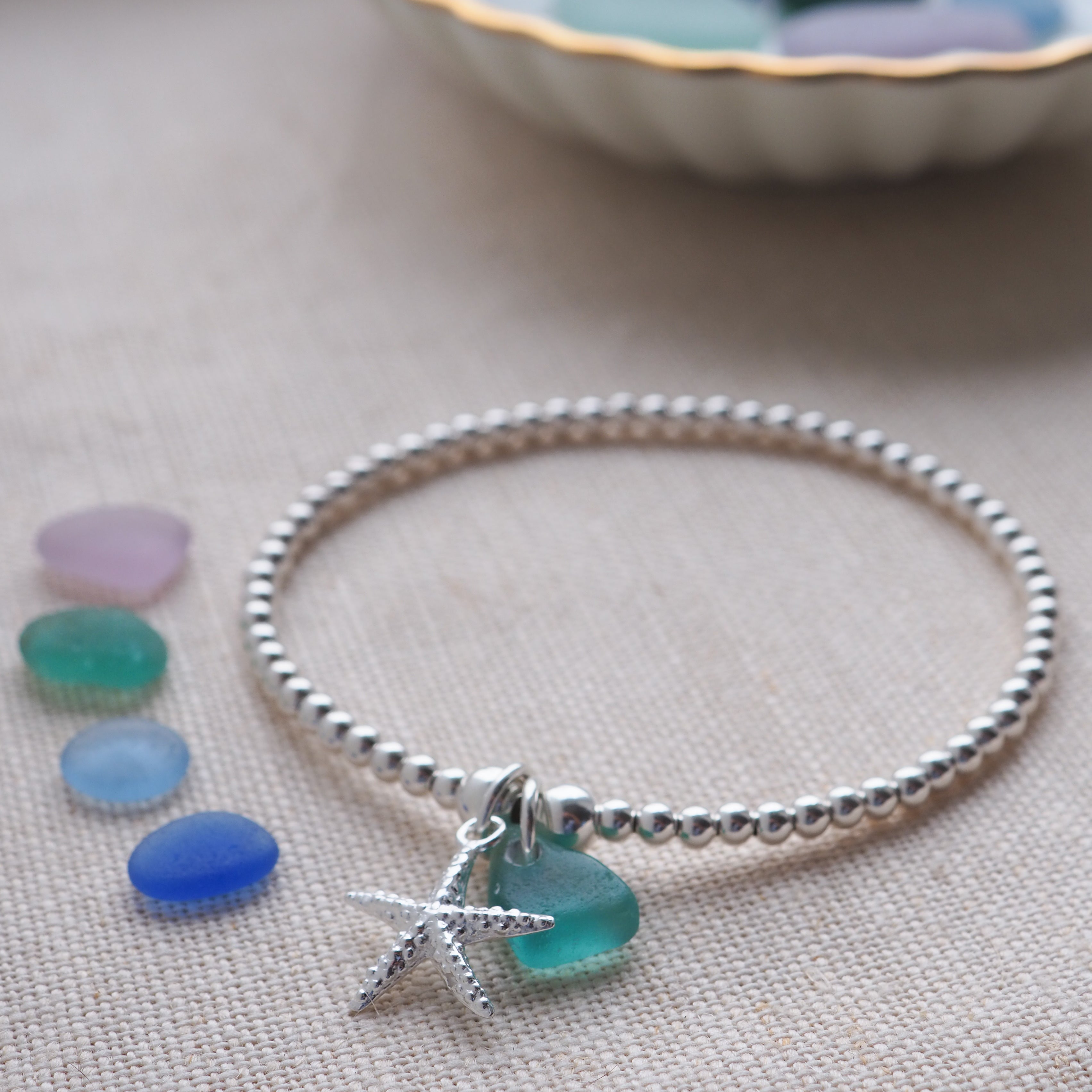 Starfish Sea Glass Beaded Bracelet