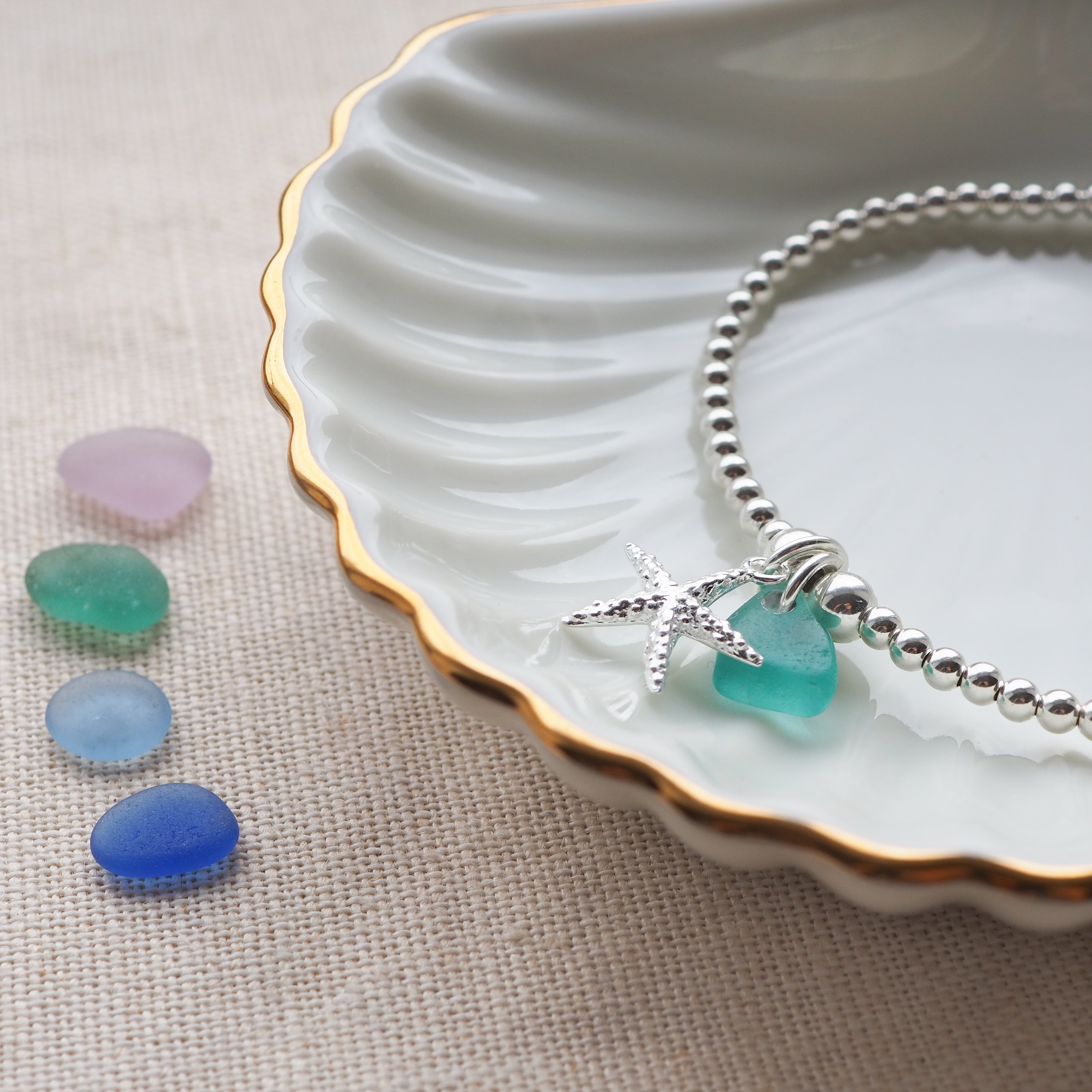 Starfish Sea Glass Beaded Bracelet