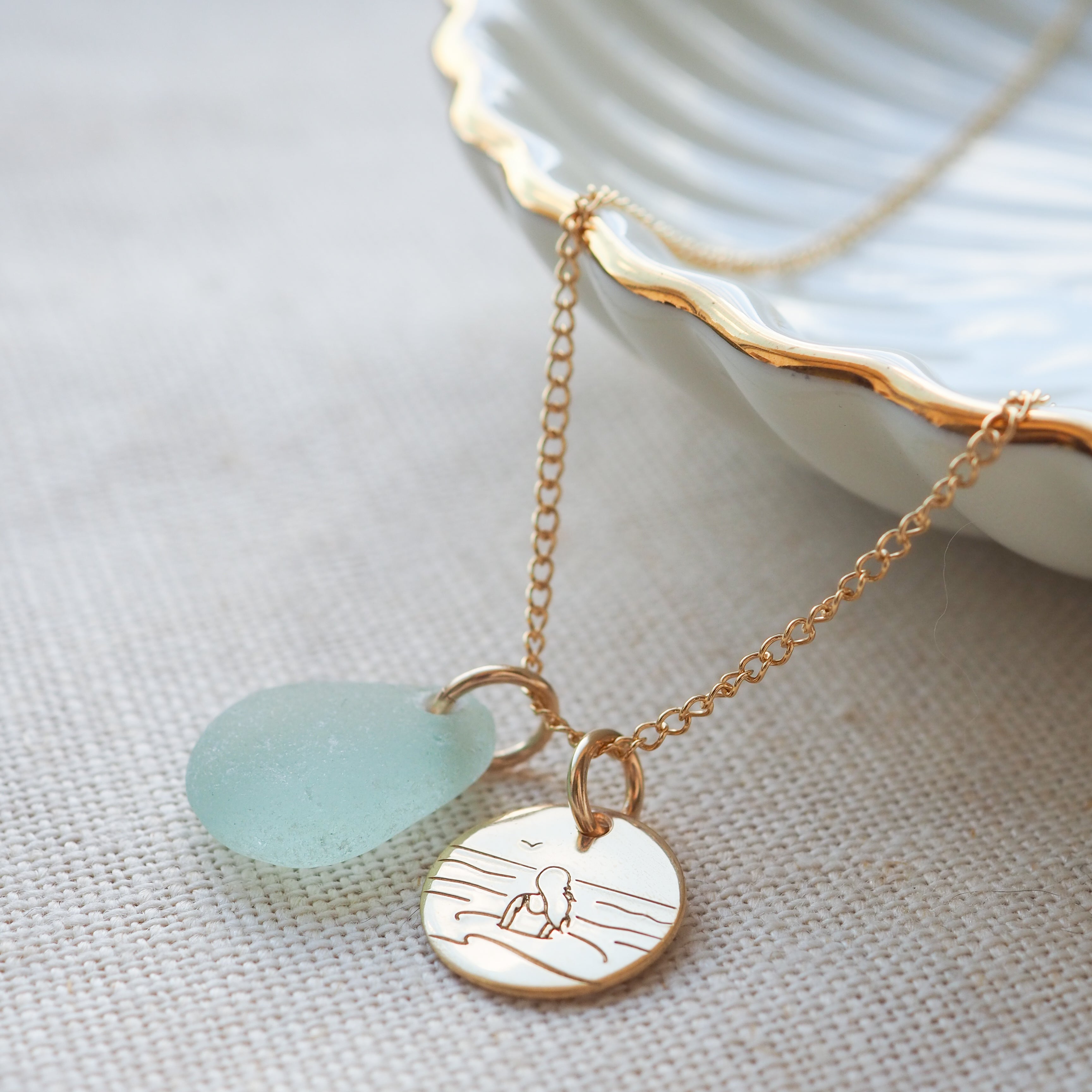 Sea Soul - Sea Swimmer & Sea Glass Gold Necklace