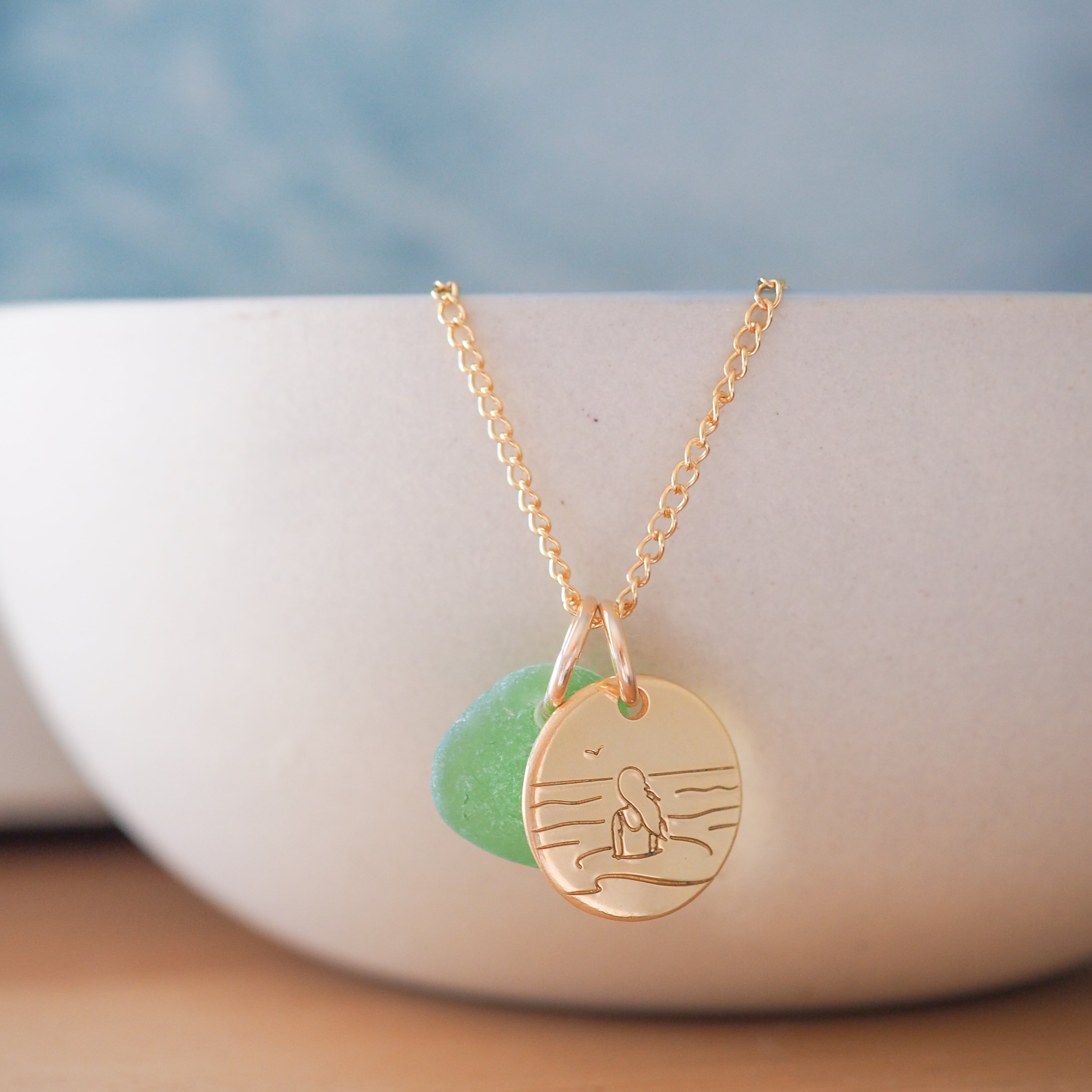 Sea Soul - Sea Swimmer & Sea Glass Gold Necklace