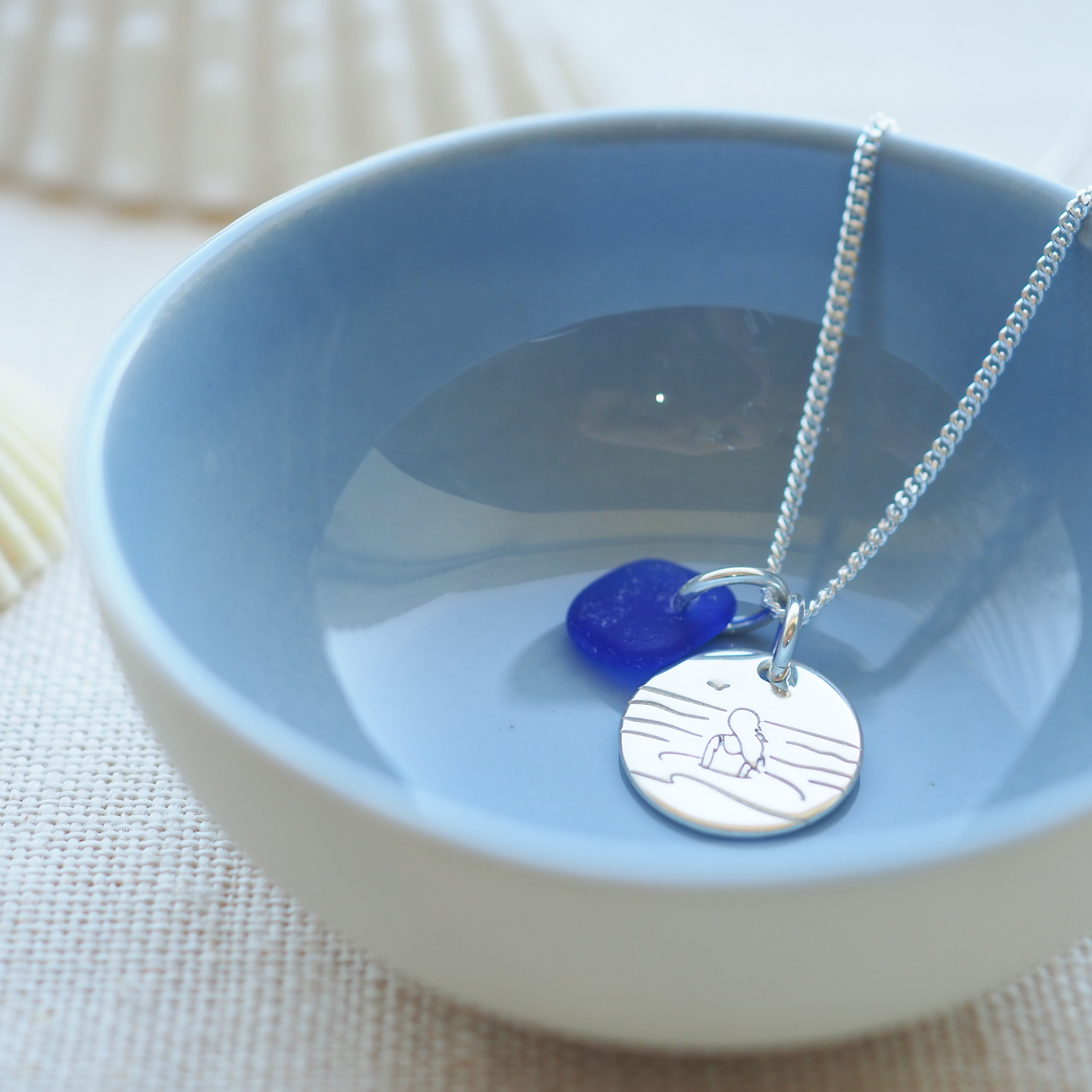 Sea Soul - Sea Swimmer & Sea Glass Silver Necklace