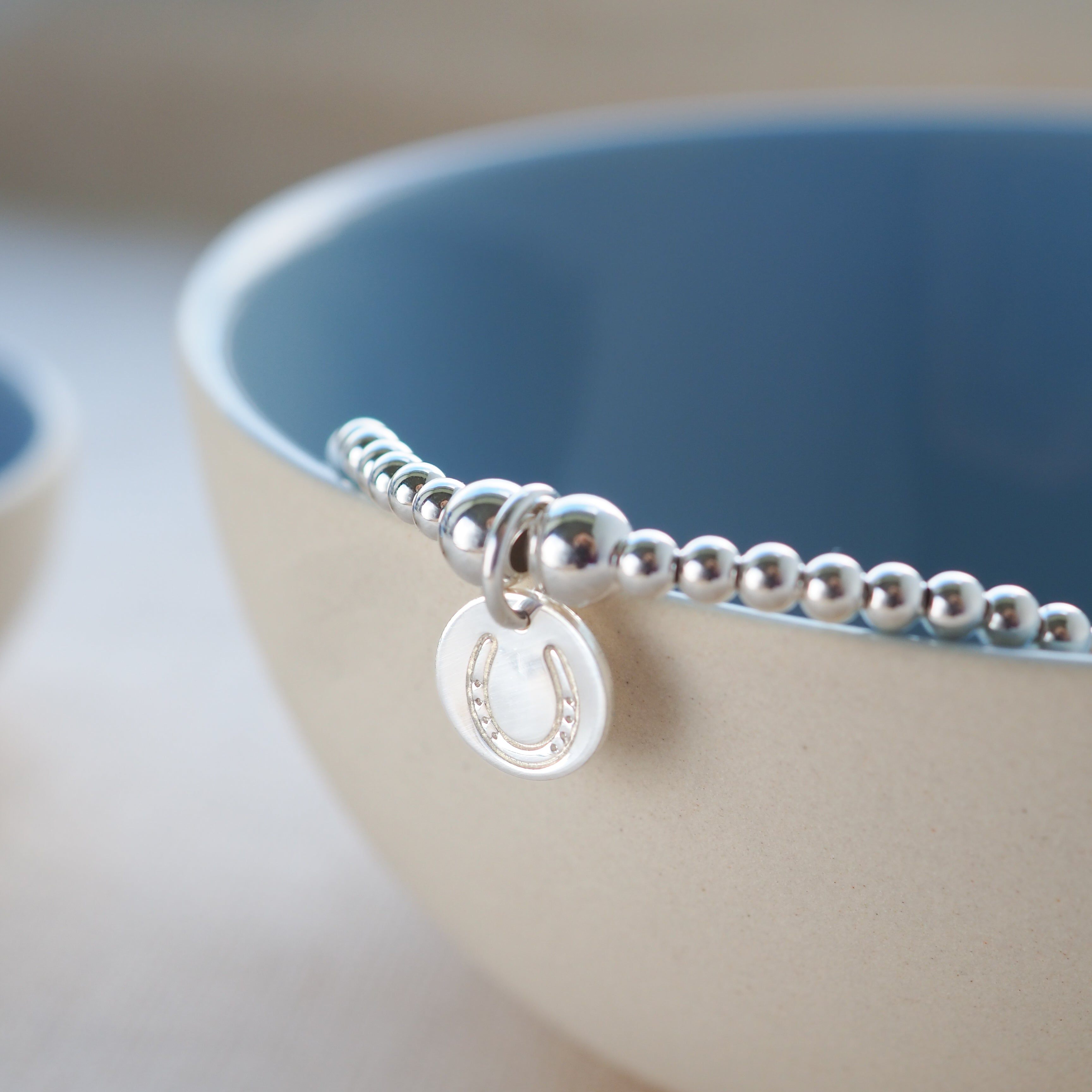 Sterling silver Horseshoe Disc Beaded Bracelet