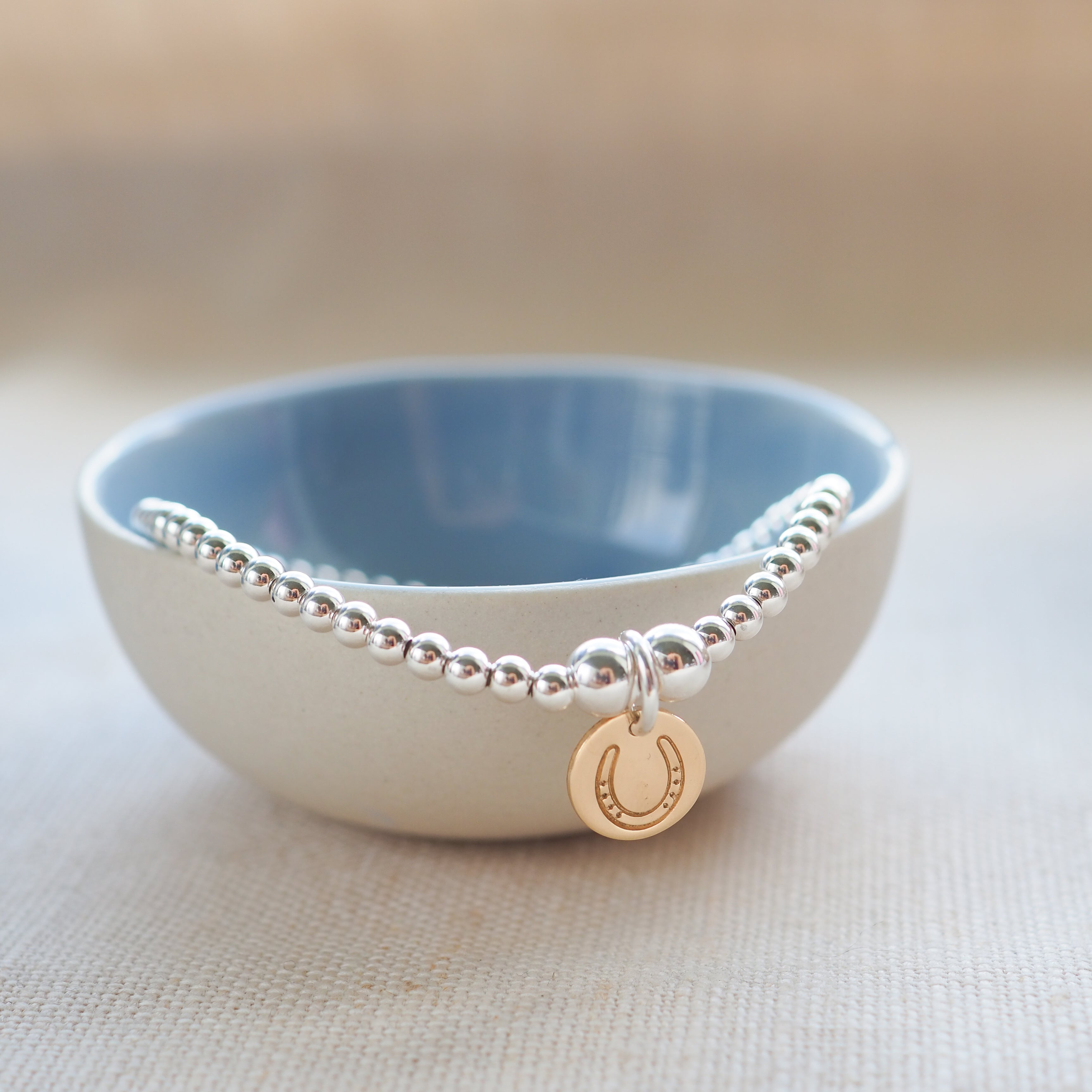 Sterling silver & Gold Horseshoe Disc Beaded Bracelet