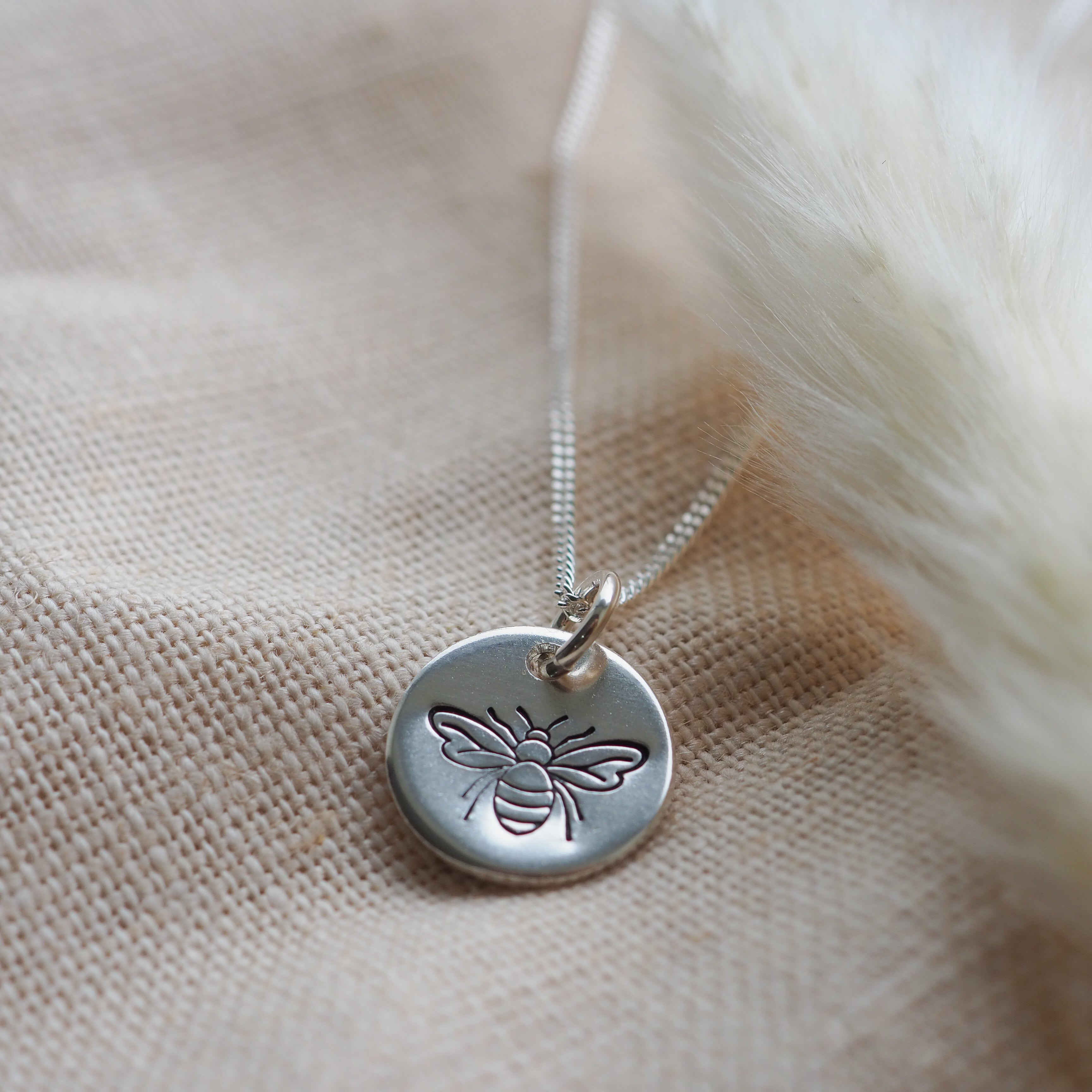 Bumble bee silver midi disc necklace