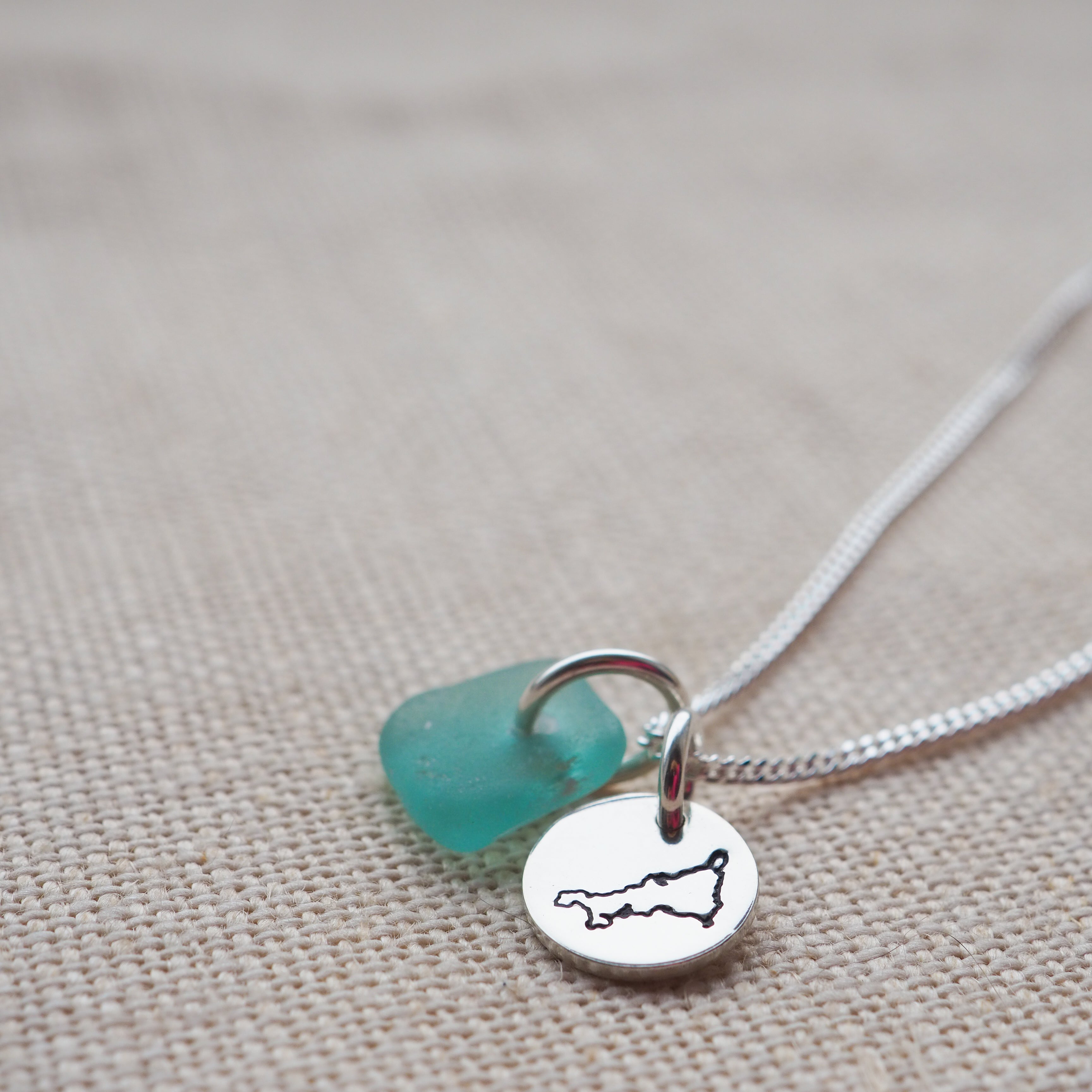 Cornwall & sea glass silver mini disc necklace