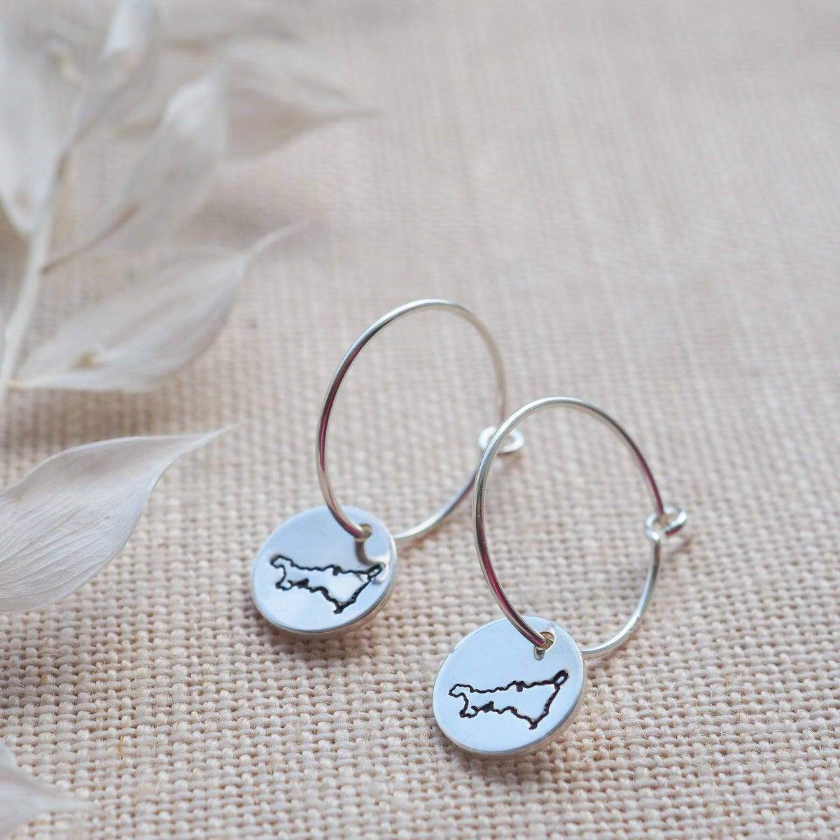 Silver disc hoop earrings