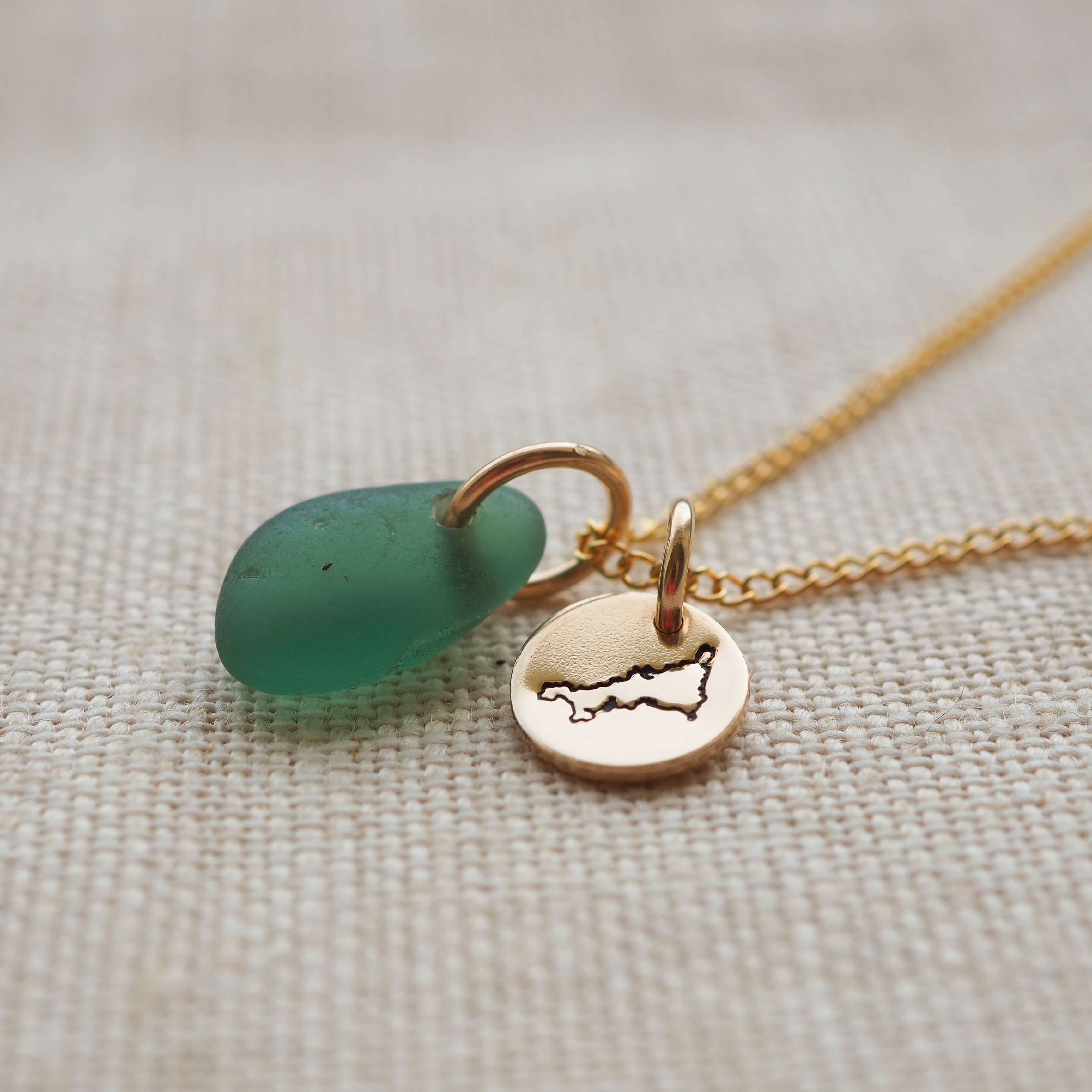 Cornwall & sea glass gold mini disc necklace