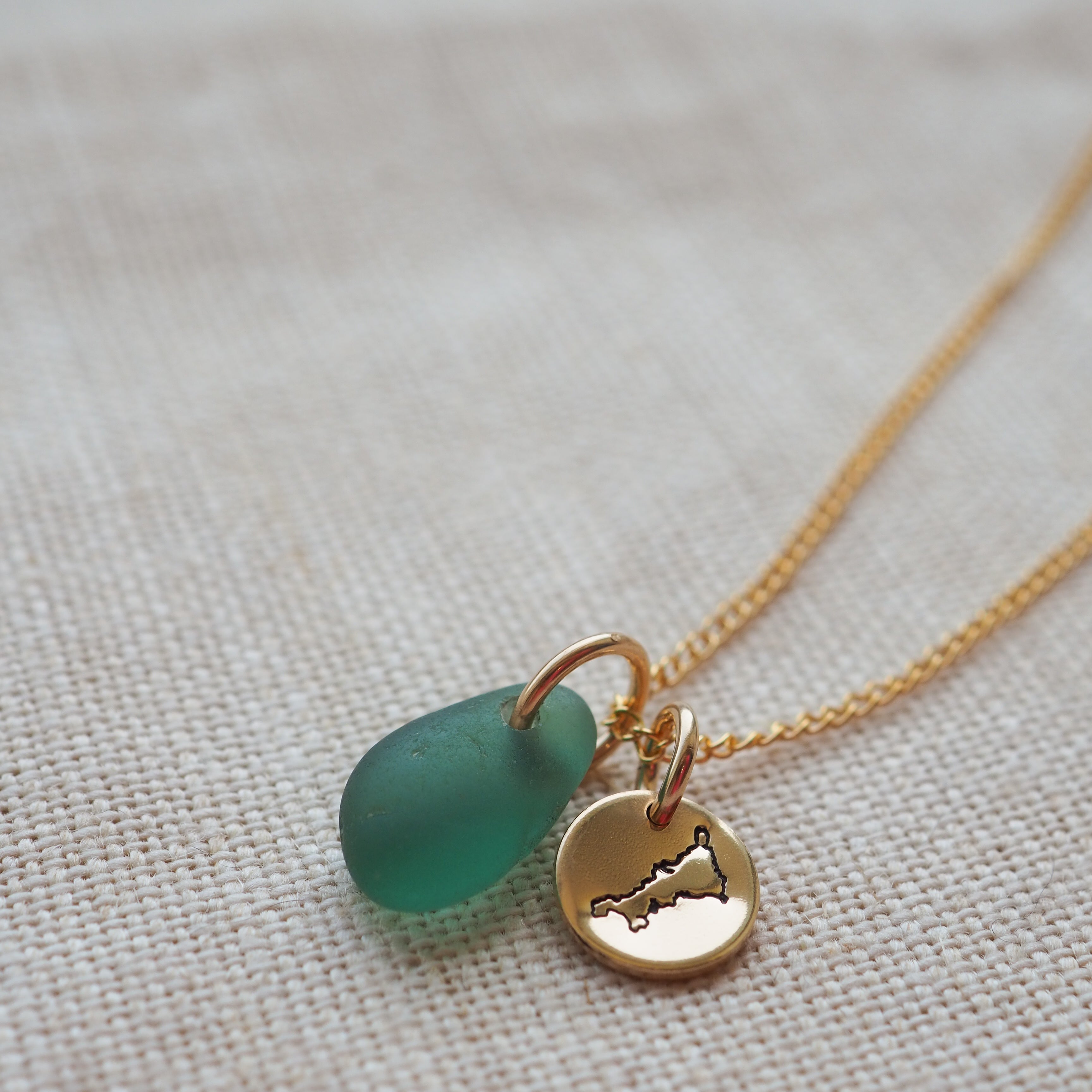 Cornwall & sea glass gold mini disc necklace