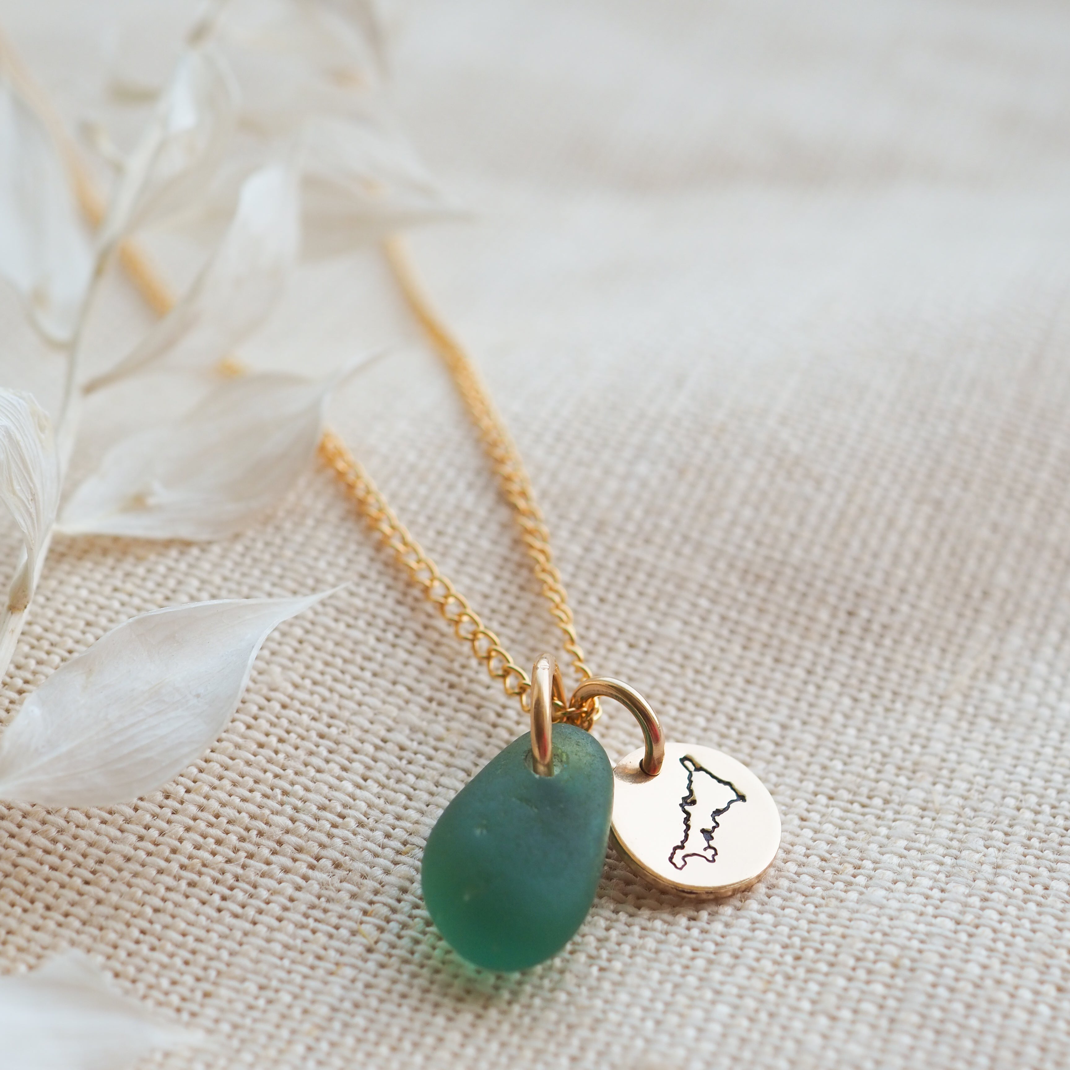 Cornwall & sea glass gold mini disc necklace