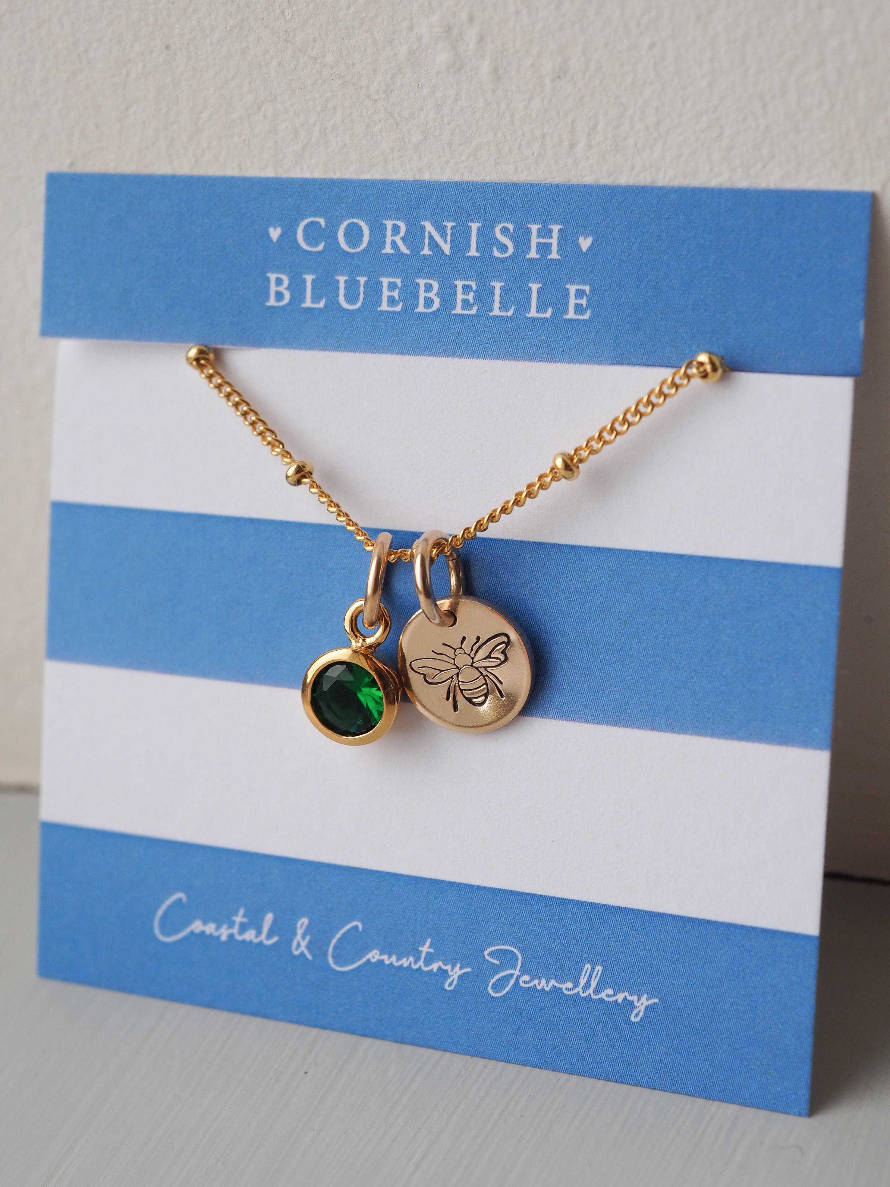 Bumble bee & birthstone gold mini disc necklace