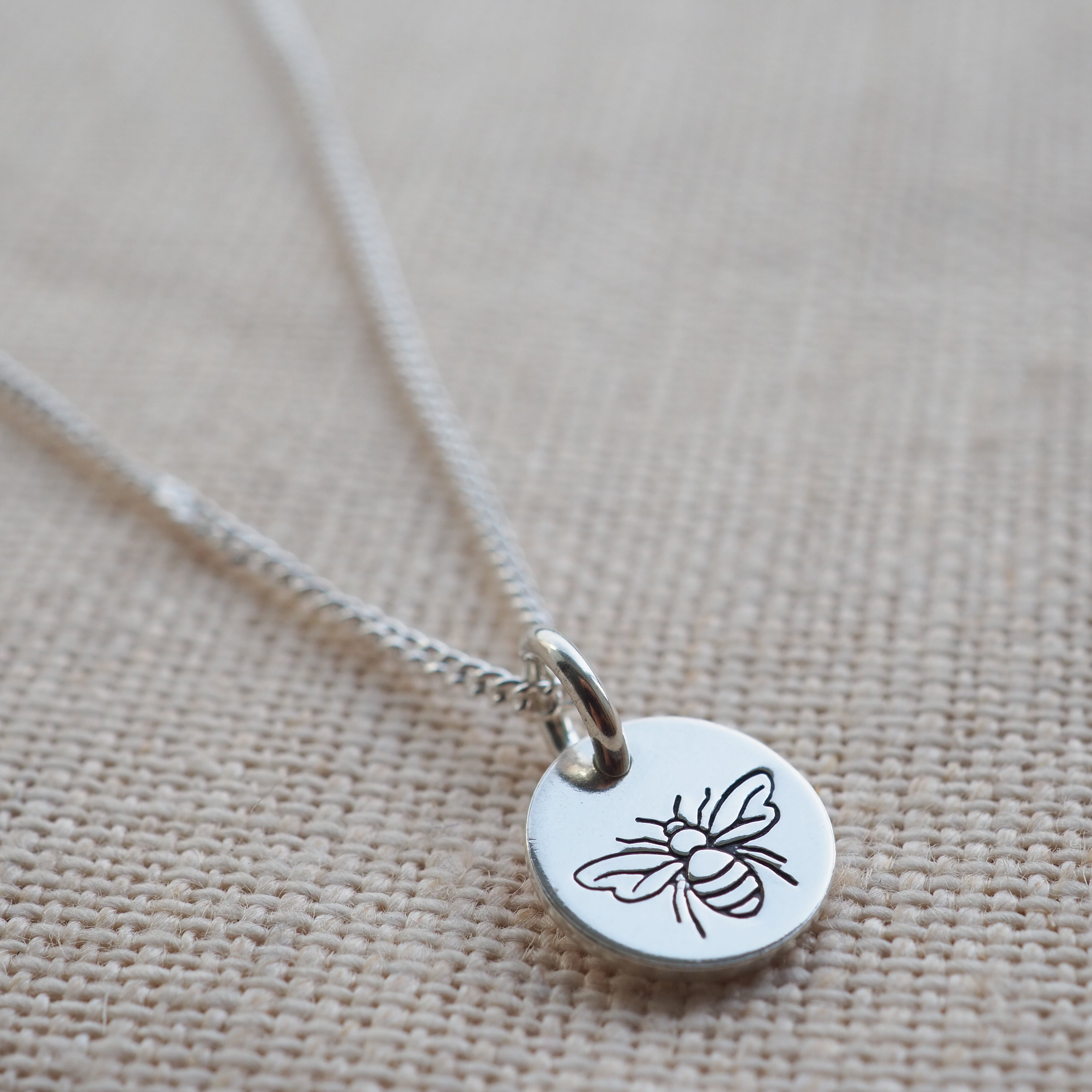 Bumble bee silver mini disc necklace