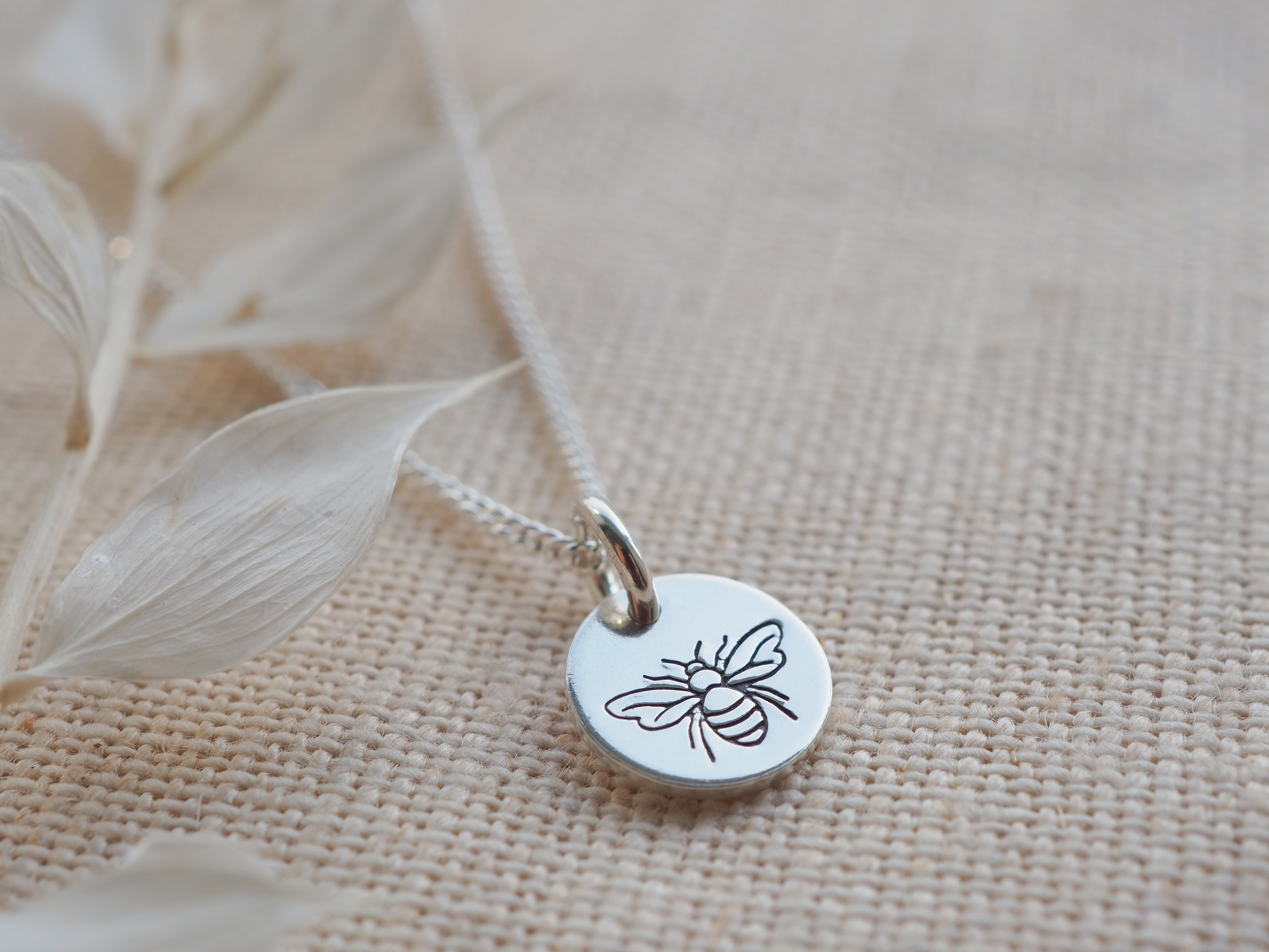 Bumble bee silver mini disc necklace