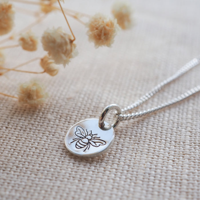 Bumble bee silver mini disc necklace