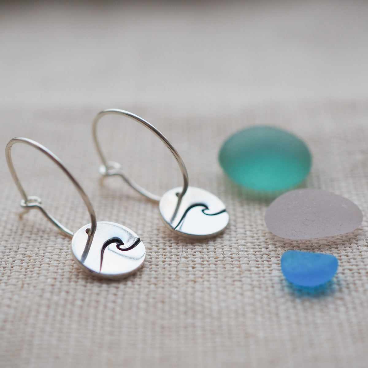 Silver disc hoop earrings