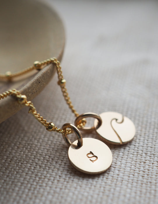 Wave & personalised mini disc necklace