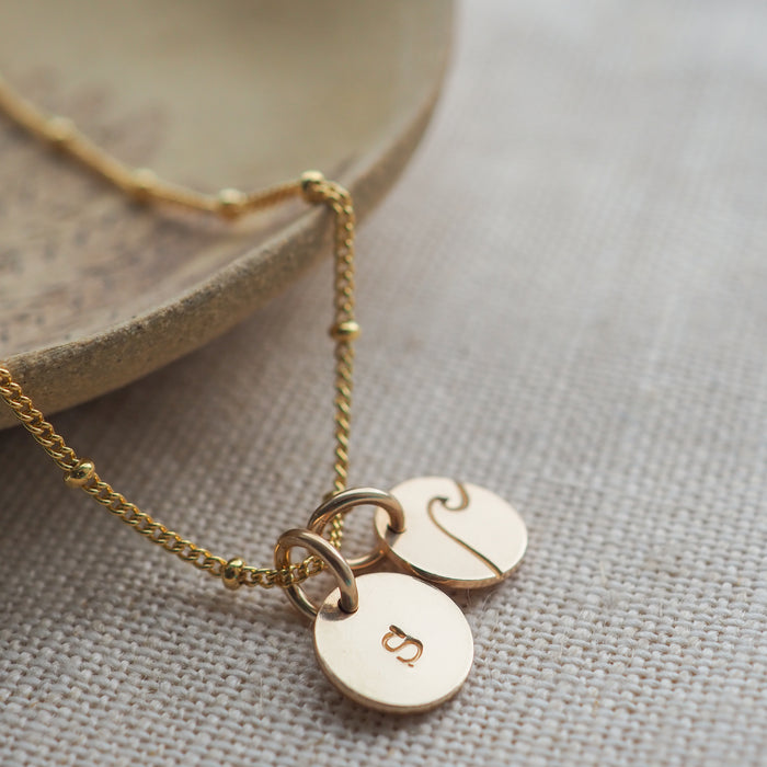 Wave & personalised mini disc necklace