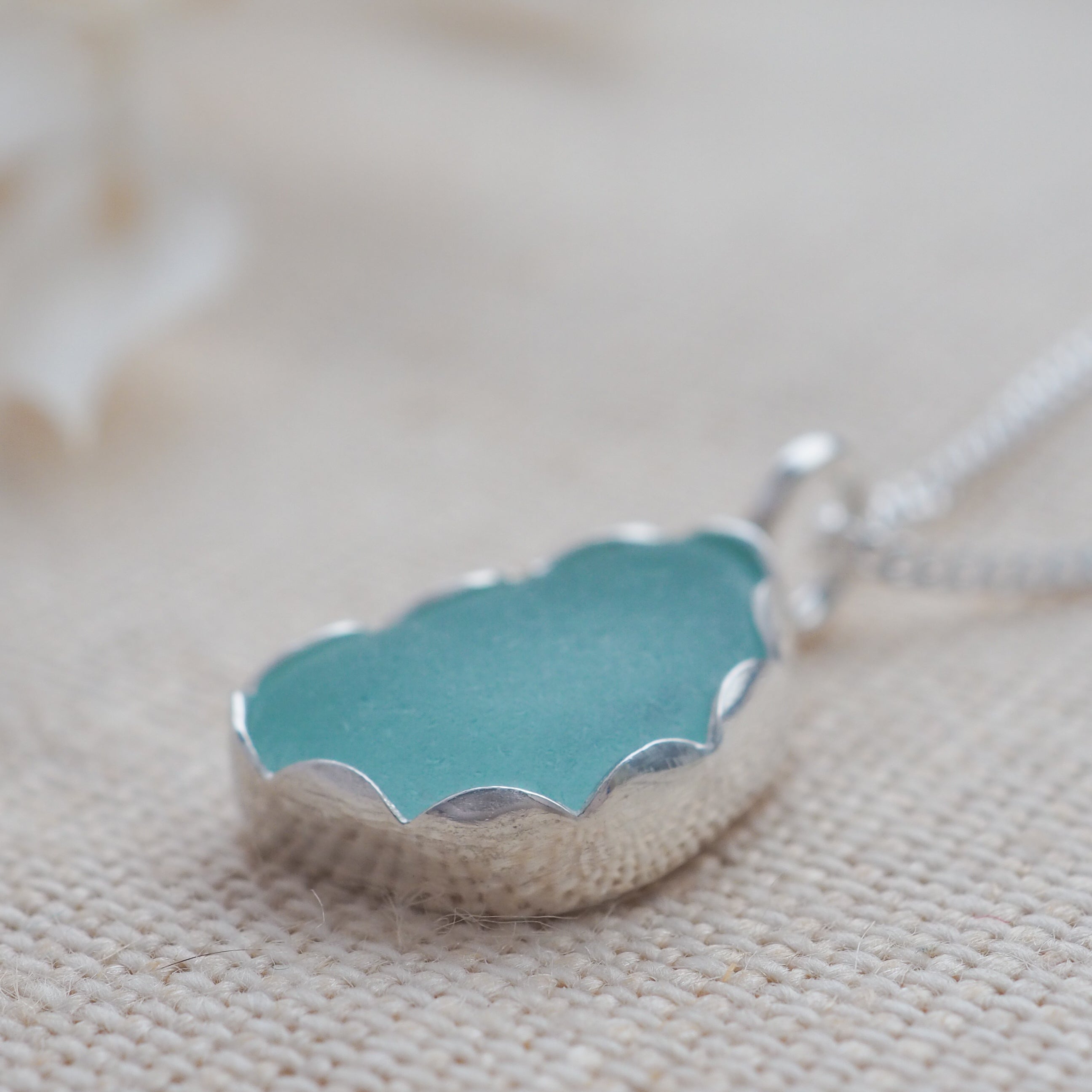 Scalloped edge sea glass necklace