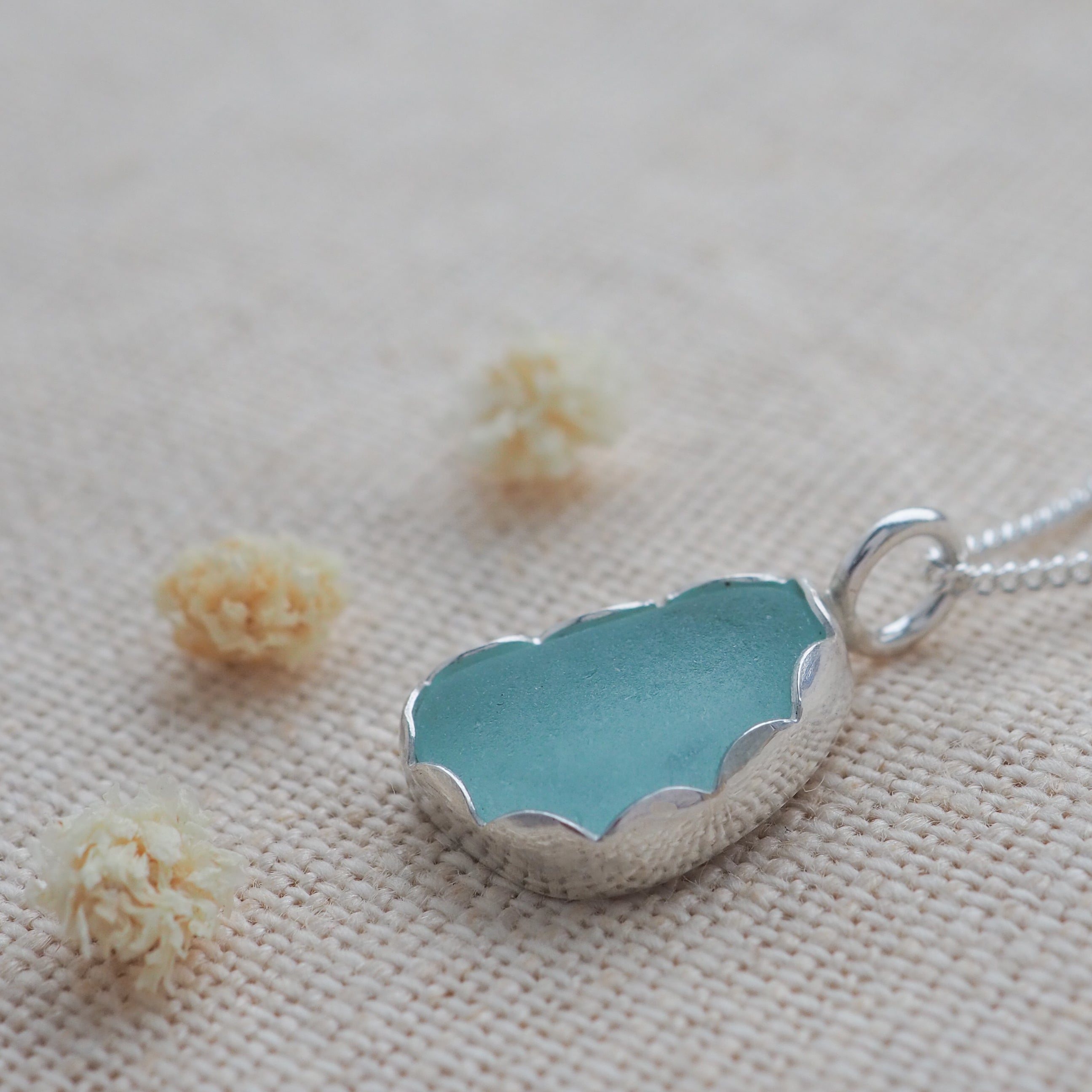 Scalloped edge sea glass necklace