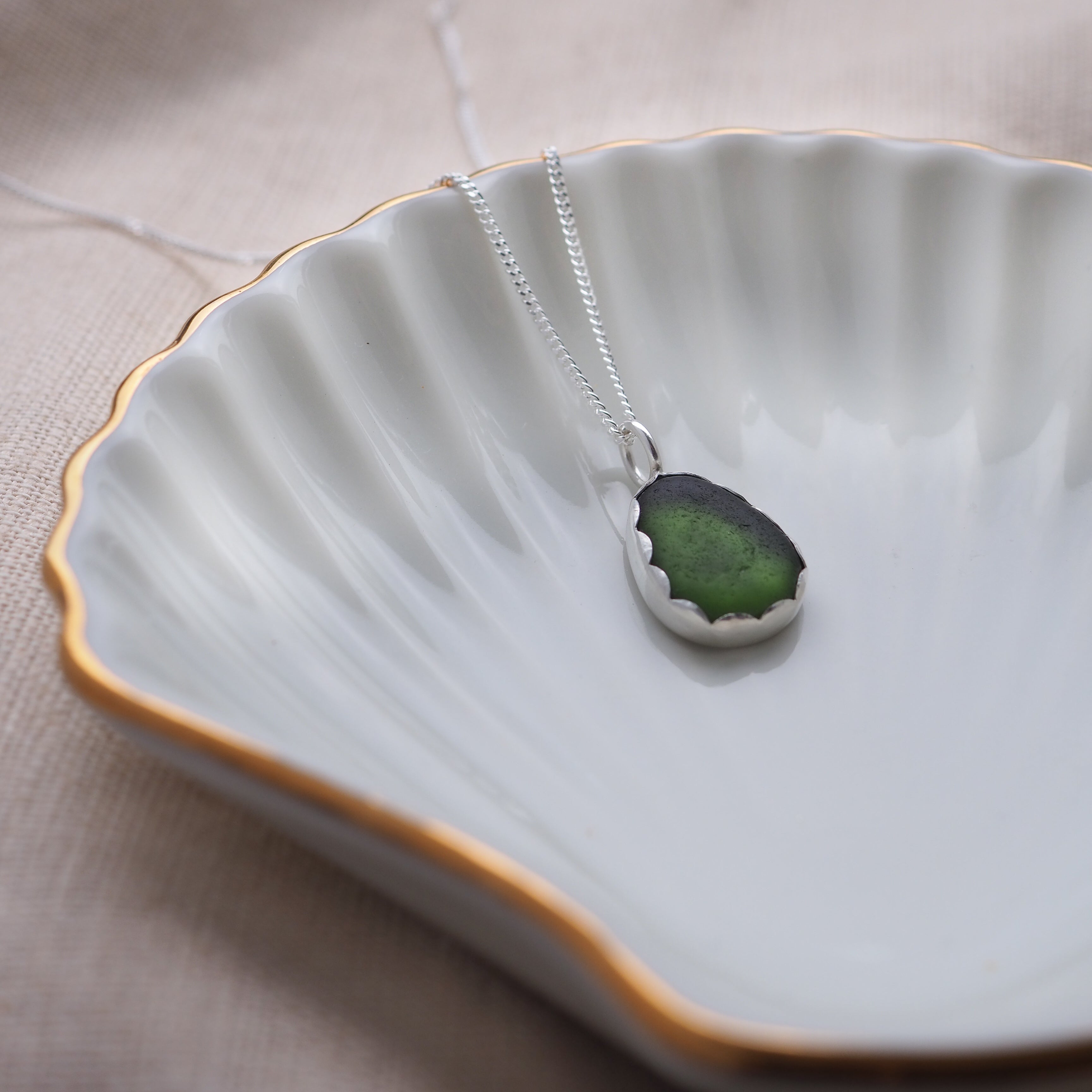 Scalloped edge sea glass necklace