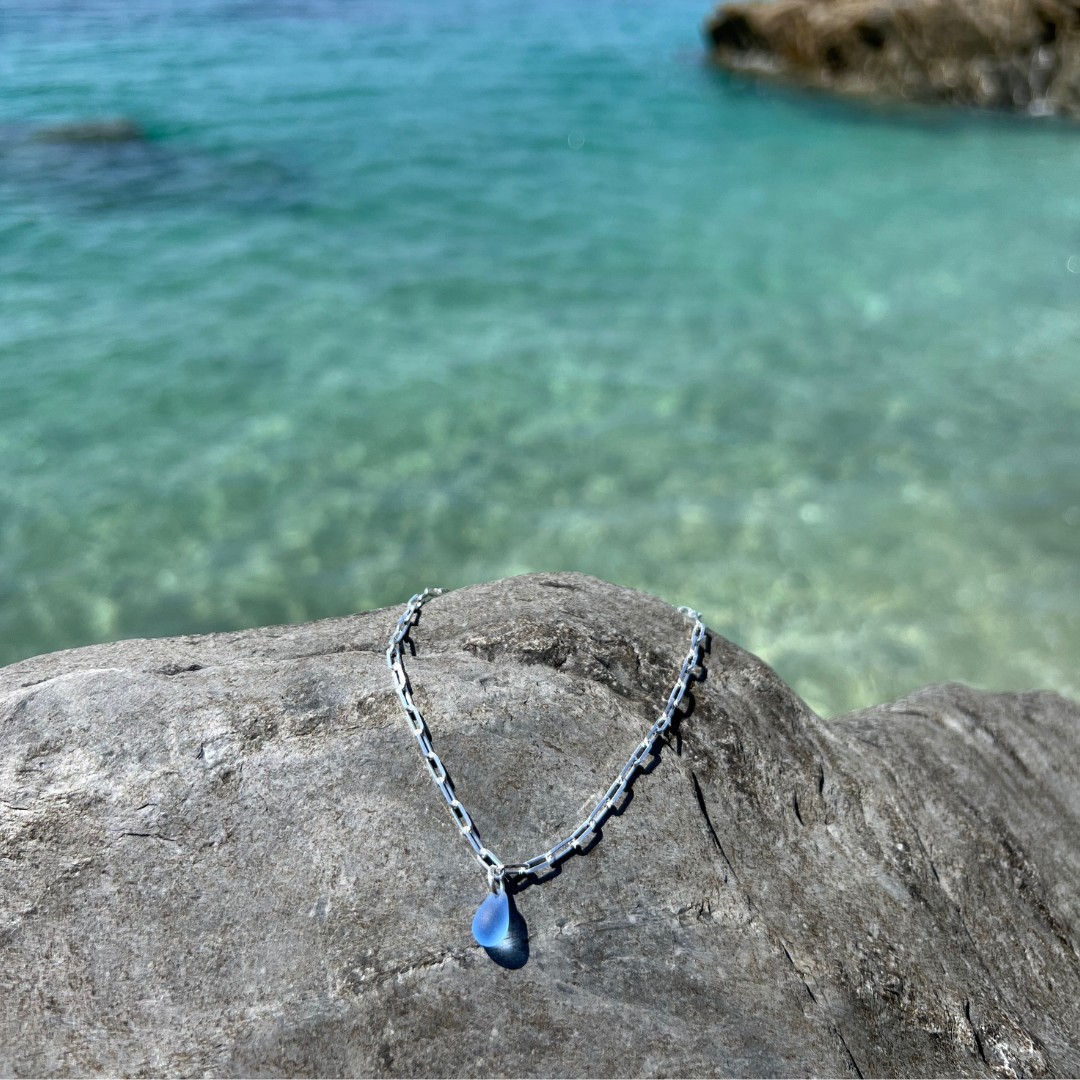 Cornish Links & Cornflower Mini Droplet Anklet