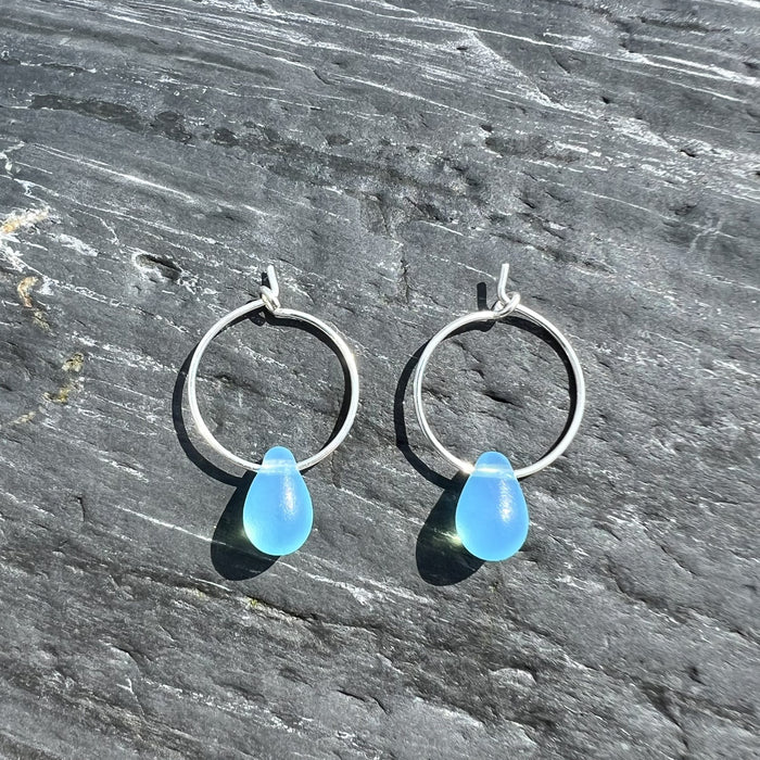 Drop Of The Ocean Hoop Earrings - Blue Opal