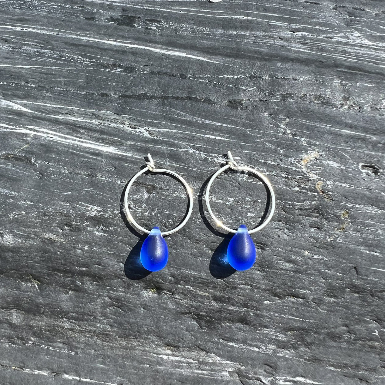 Drop Of The Ocean Hoop Earrings - Deep Blue Sea