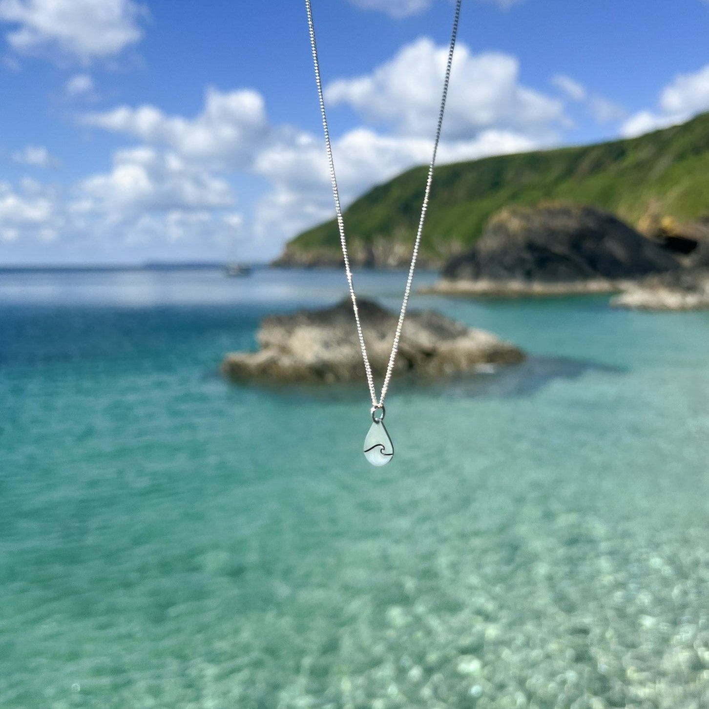 Sterling Silver Drop Of The Ocean Wave Necklace