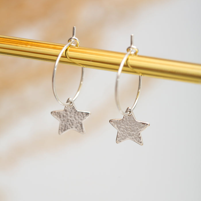 Silver stars hoop earrings