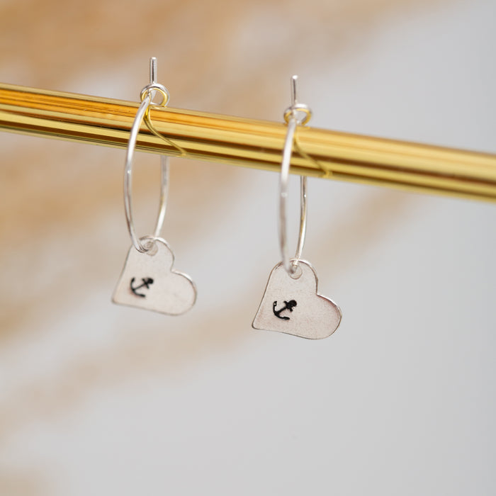 Silver heart hoop earrings