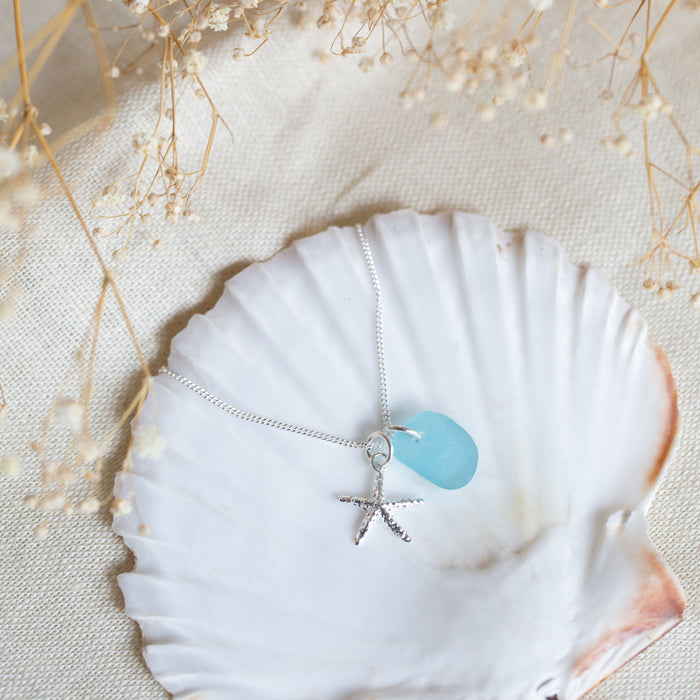 Cornish sea glass & charm necklace