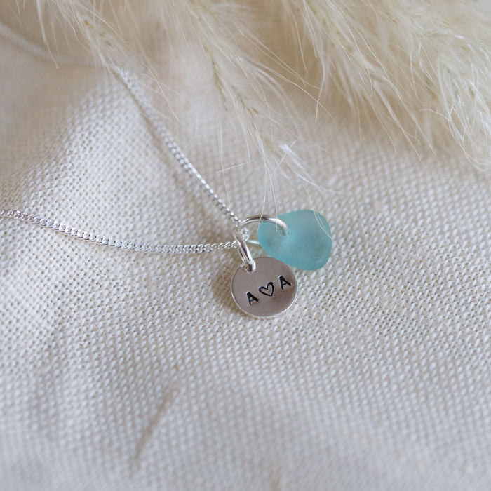 Sea glass & mini disc necklace