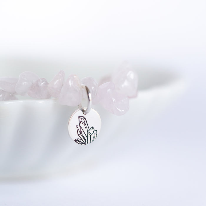 Sterling silver & rose quartz crystal chip bracelet