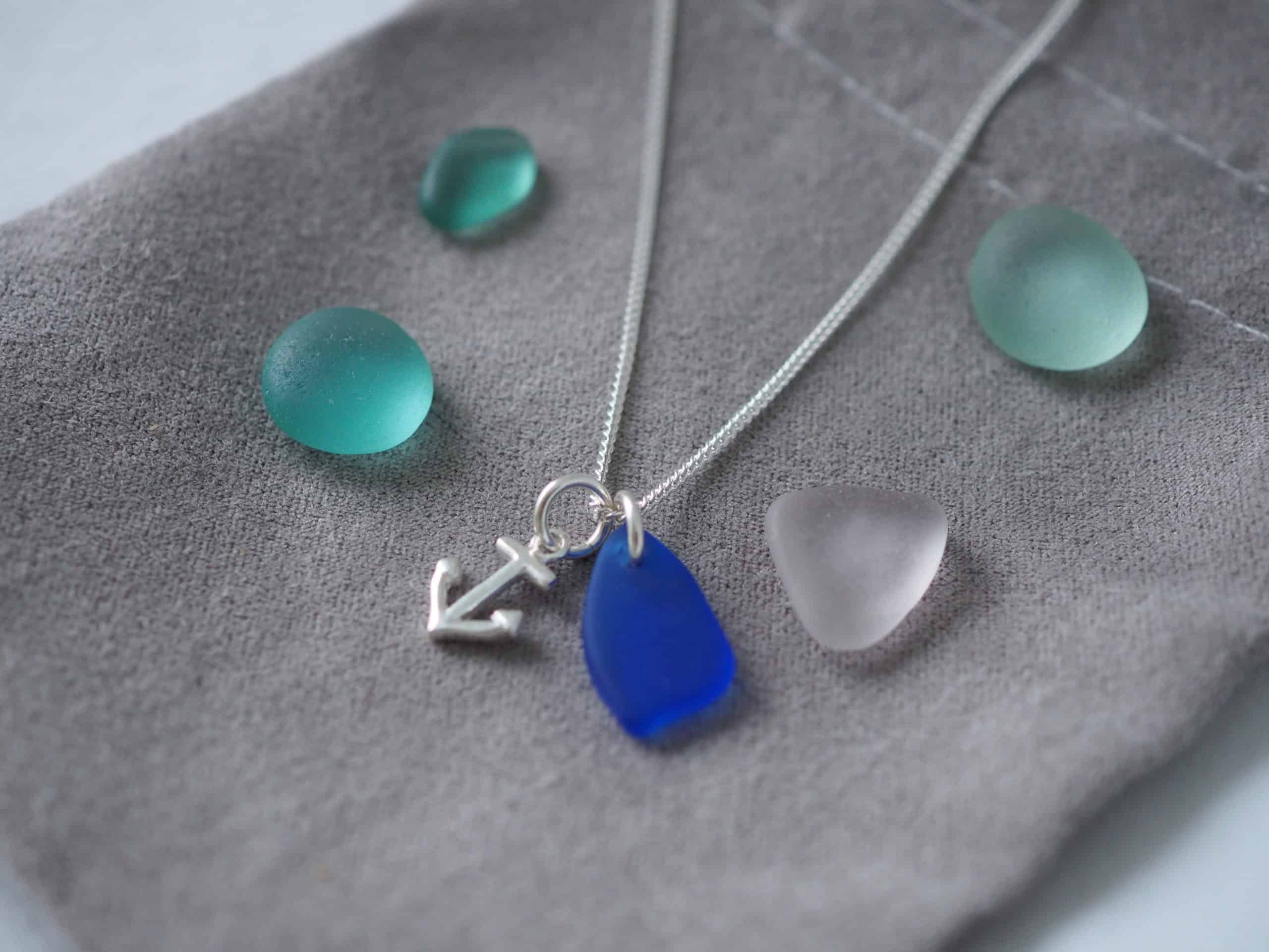 Cornish sea glass & charm necklace