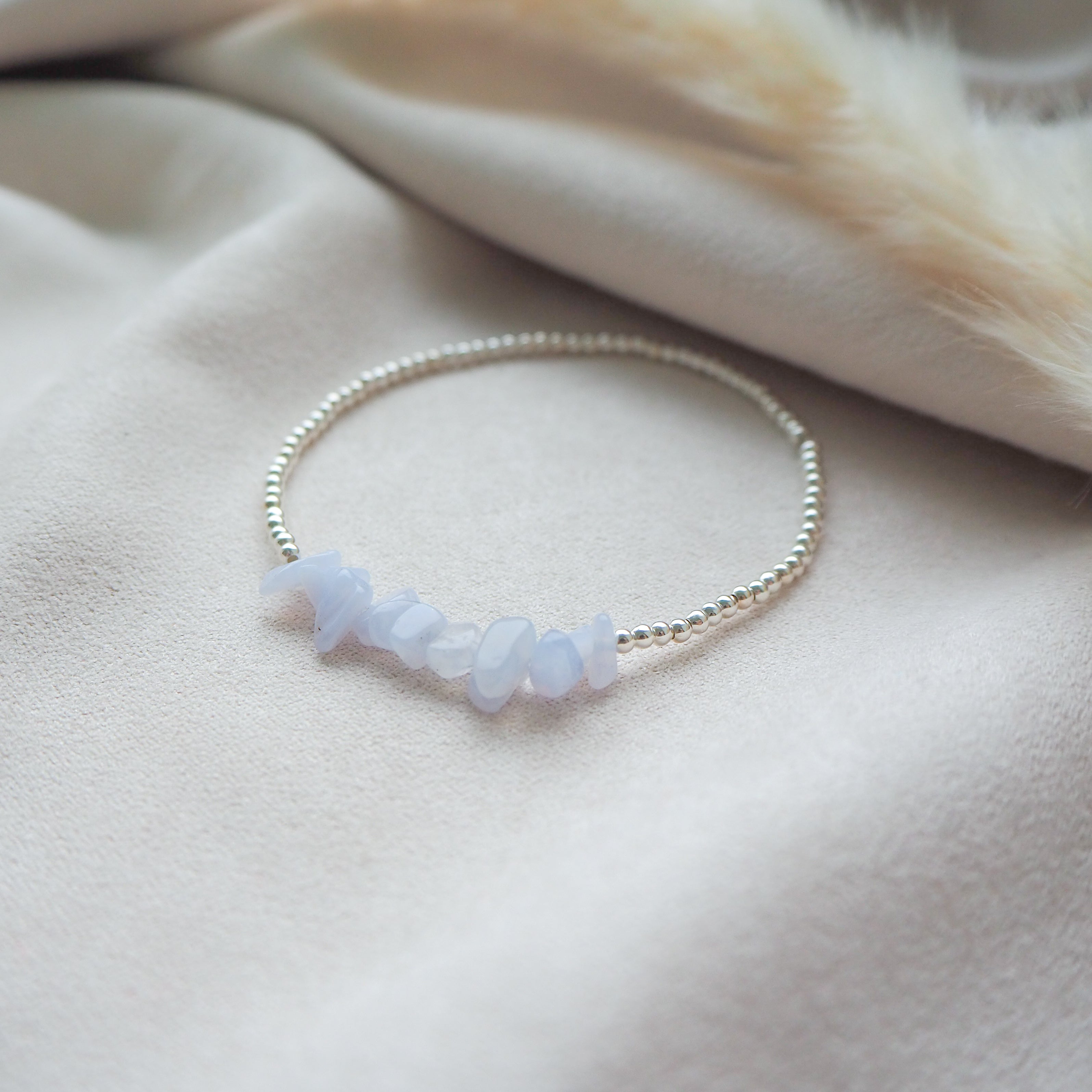 Sterling silver & chalcedony crystal chip bracelet