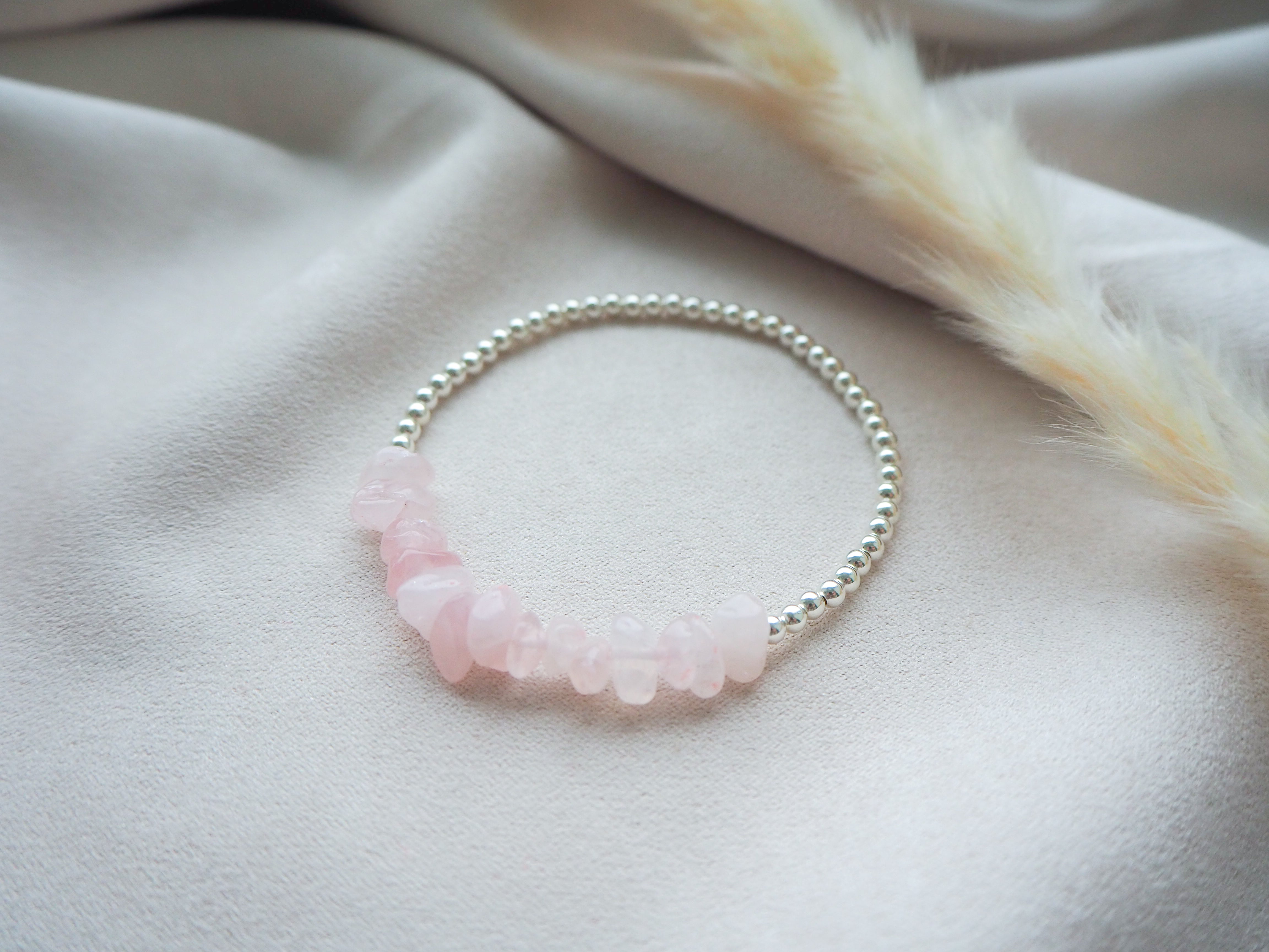 Sterling silver & rose quartz crystal chip bracelet