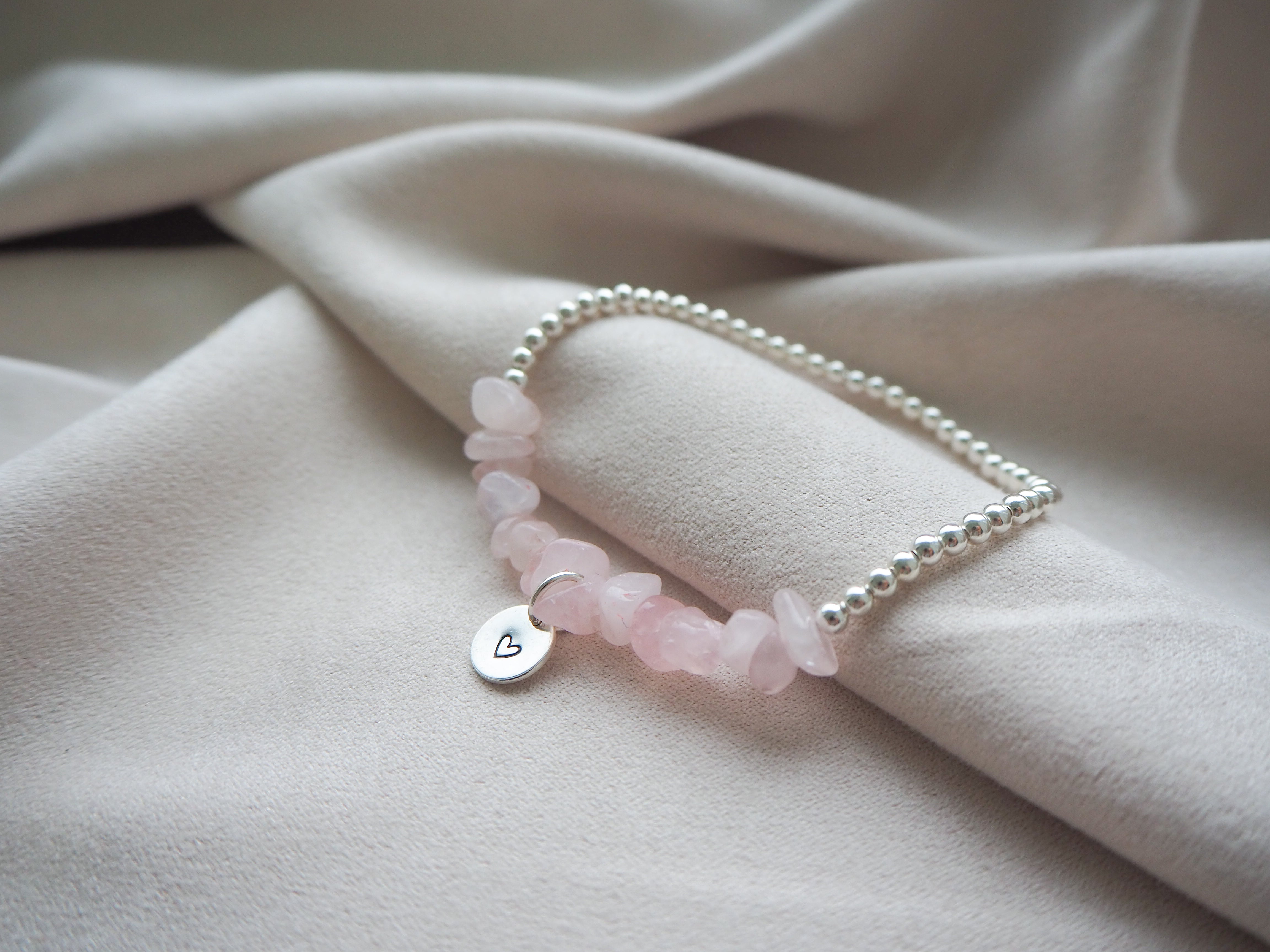 Sterling silver & rose quartz crystal chip bracelet