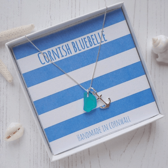 Cornish sea glass & charm necklace