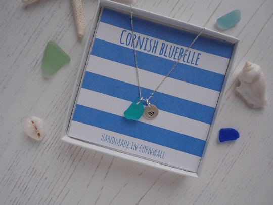 Sea glass & mini disc necklace