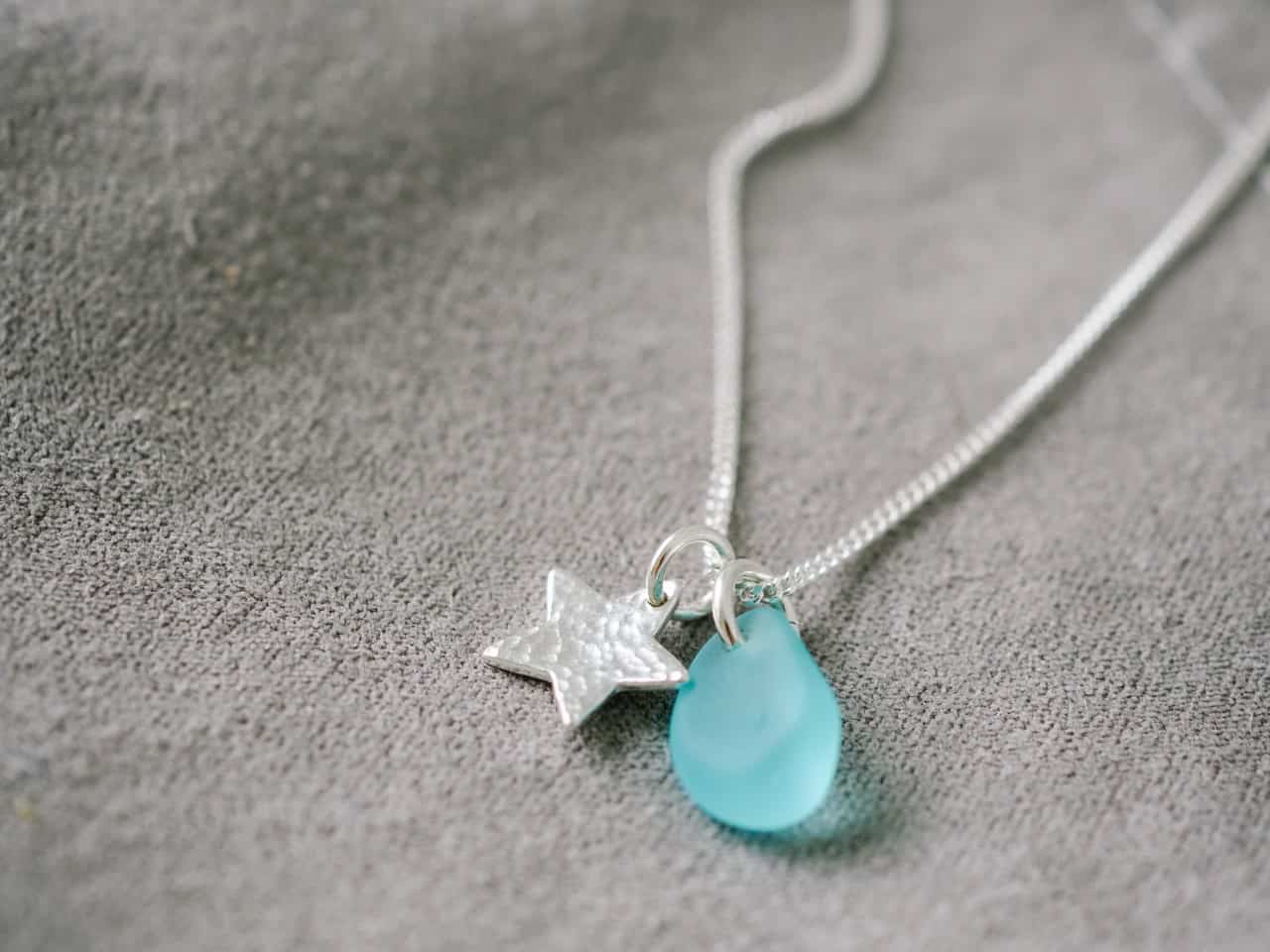 Sea glass & hammered charm